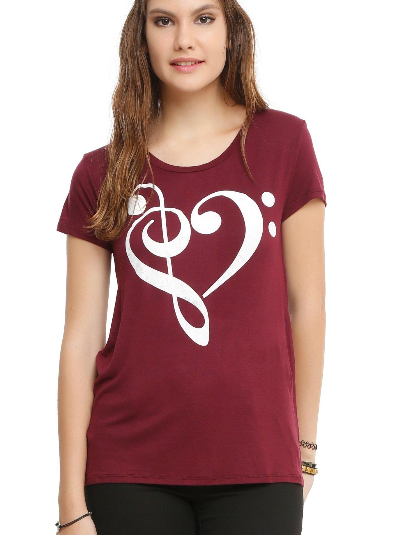 Music Clef Heart Girls T-Shirt, RED, hi-res