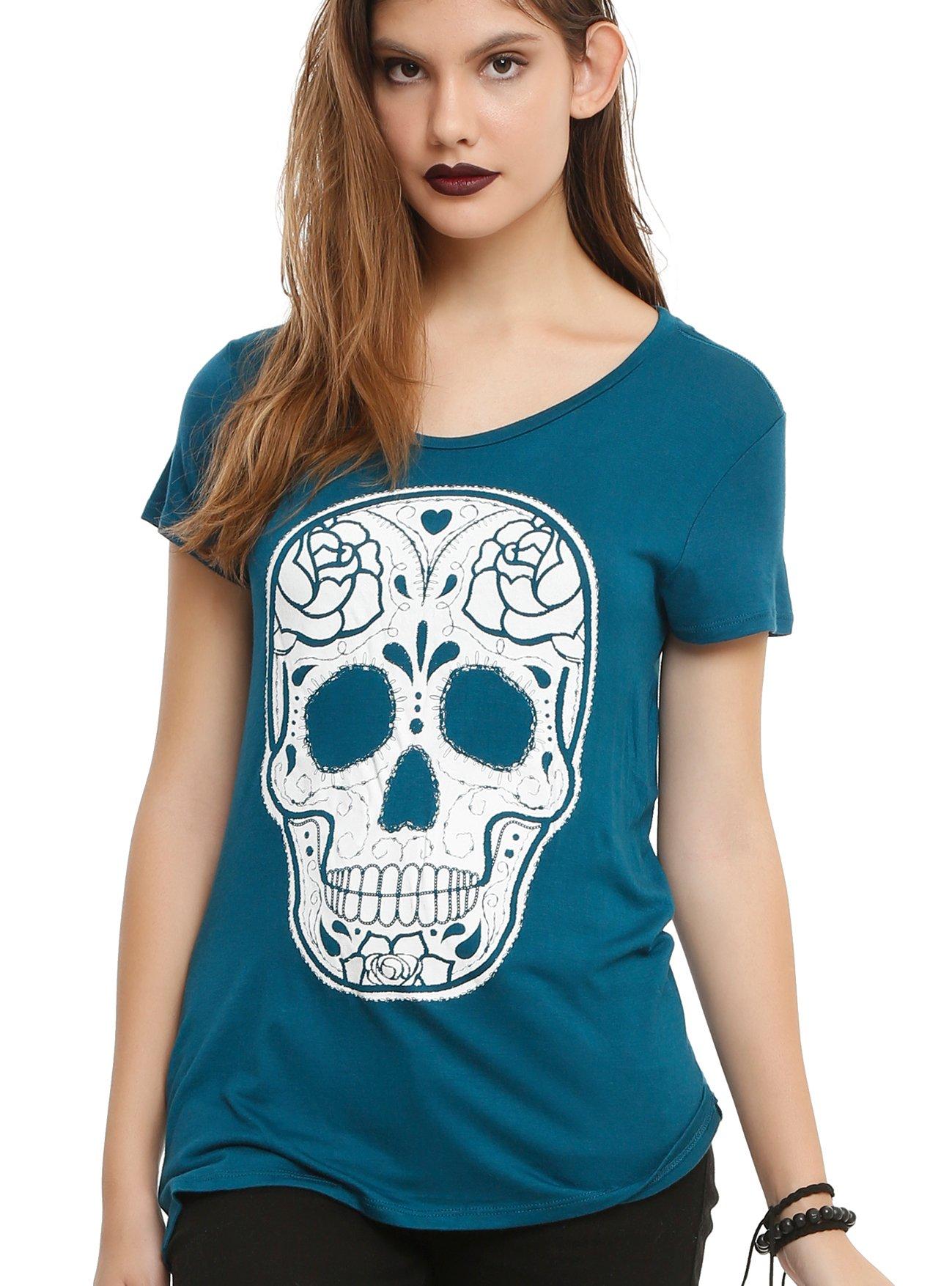 Sugar Skull Girls T-Shirt, BLUE, hi-res