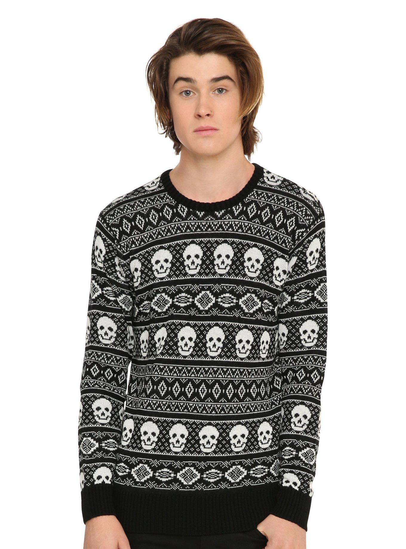 XXX RUDE Skull Intarsia Sweater, BLACK, hi-res