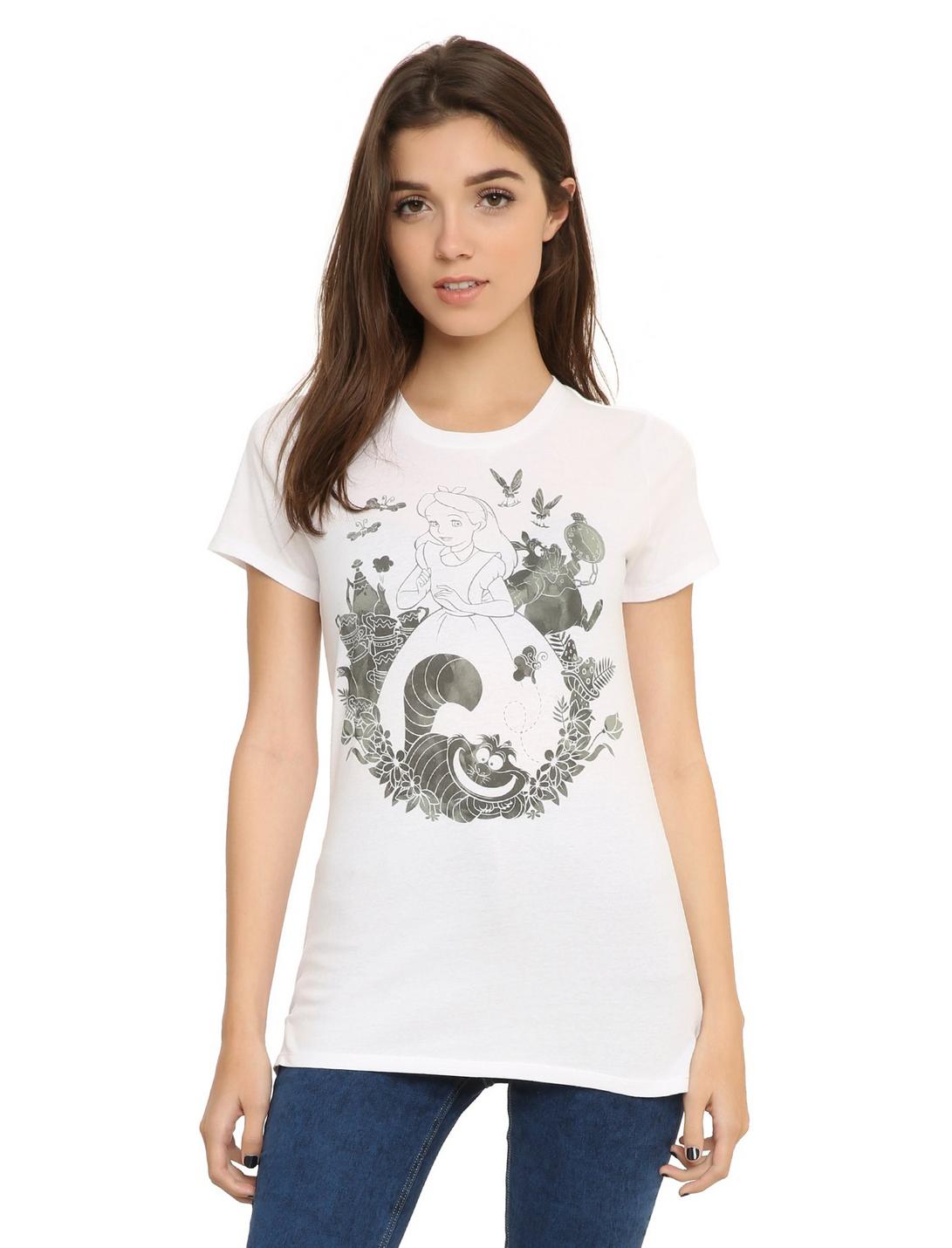 Disney Alice In Wonderland Ink Wash Girls T-Shirt, WHITE, hi-res
