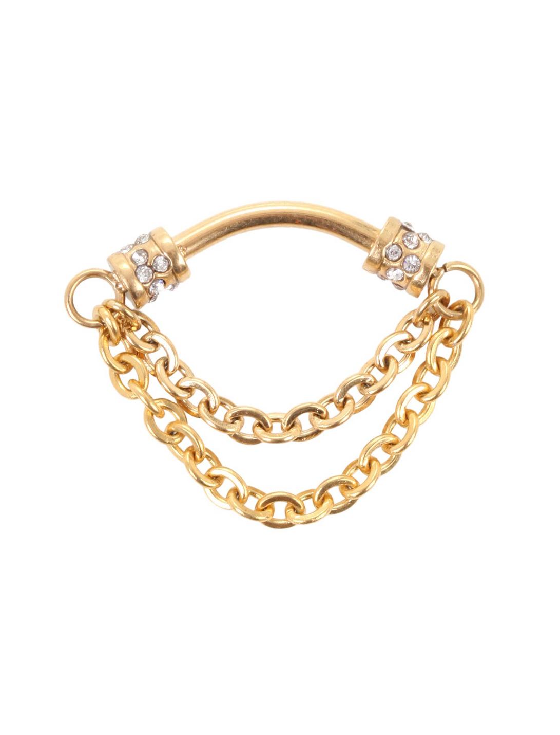 Steel Gold Double Chain Septum Ring, BLACK, hi-res