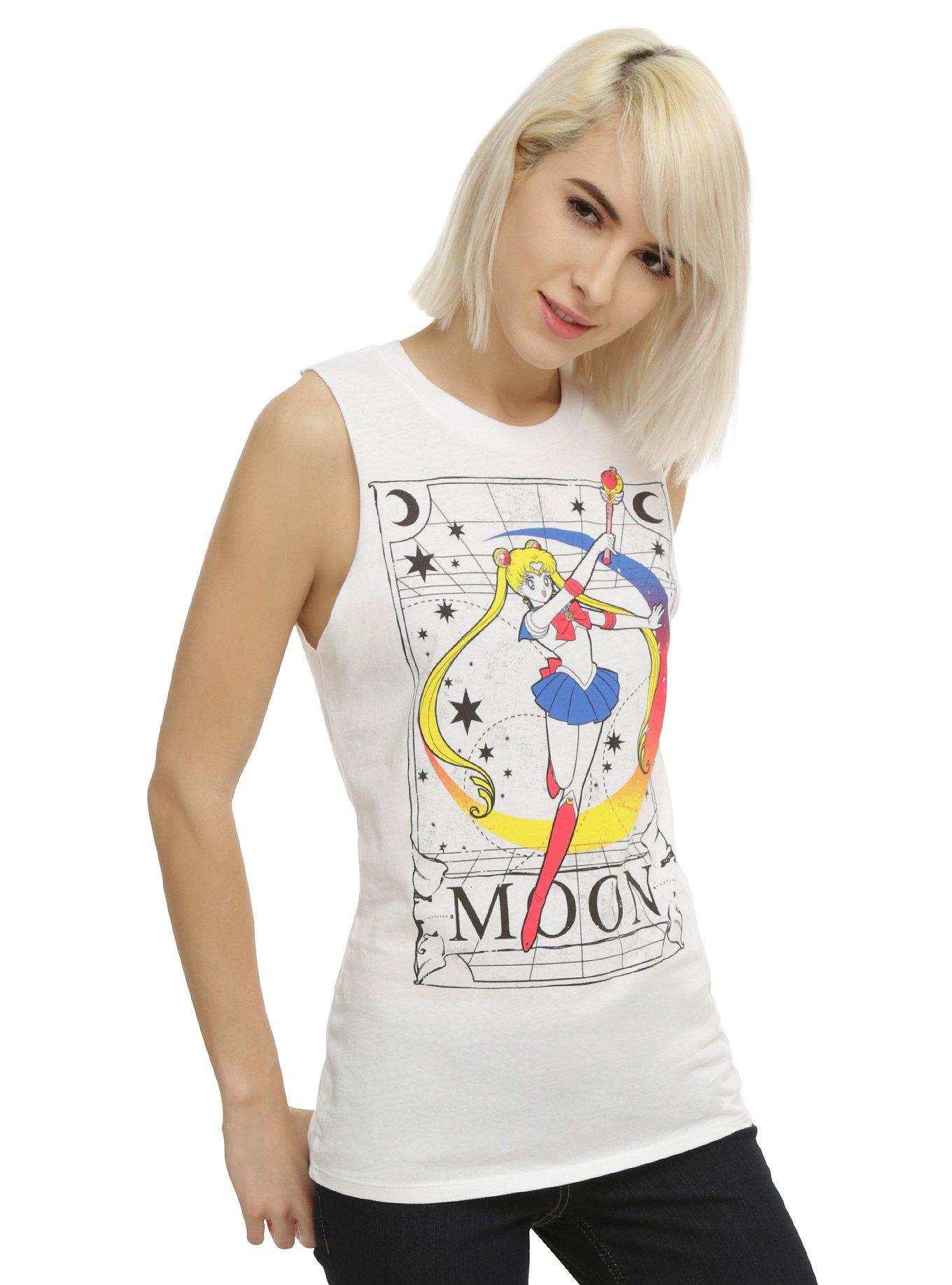 Sailor Moon Tarot Card Girls Muscle Top, WHITE, hi-res