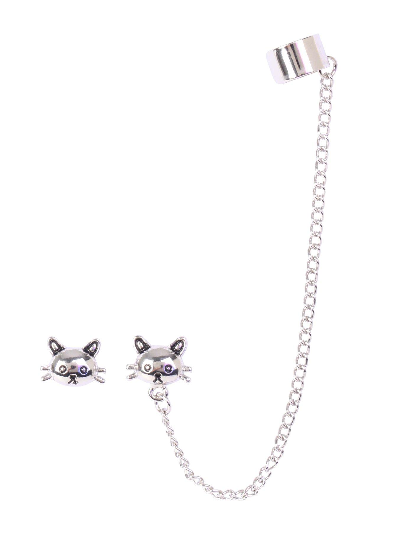LOVEsick Kitty Face Cuff Single Cuff Earrings, , hi-res