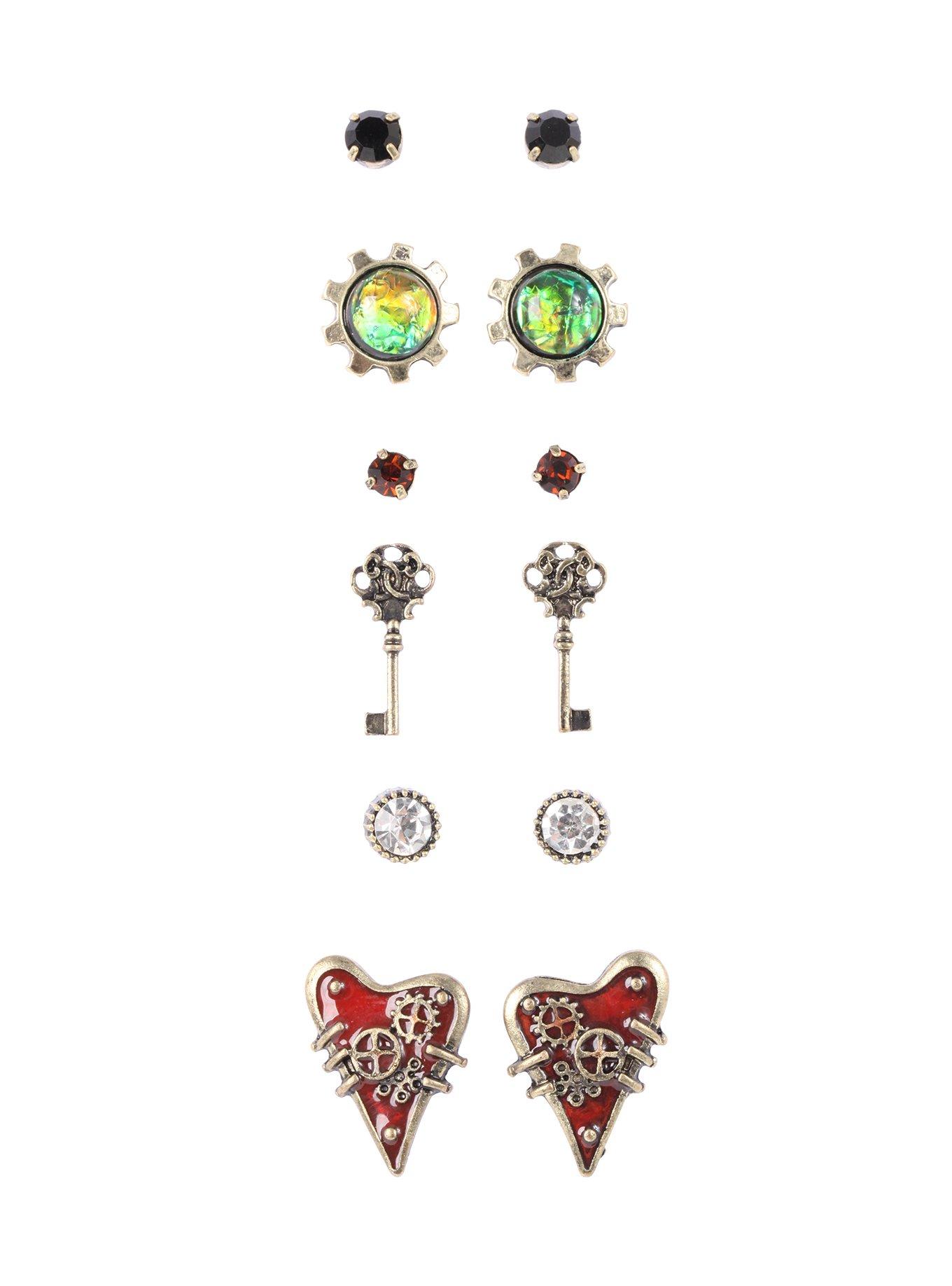 Steam Punk & Studded Multi Earrings 6 Pair, , hi-res