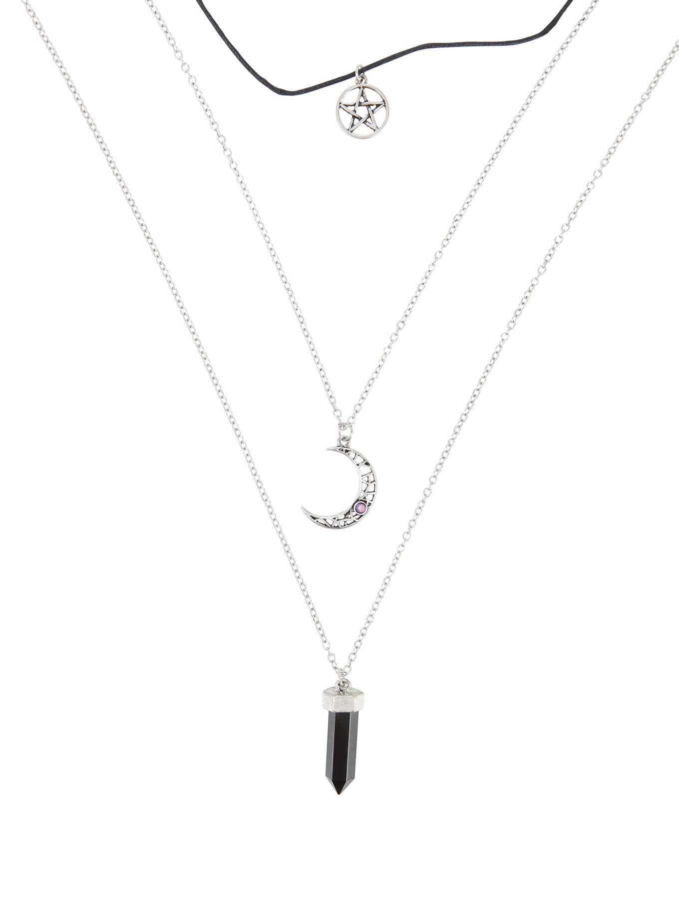 Crystal Moon & Pentagram Layered Necklace, , hi-res