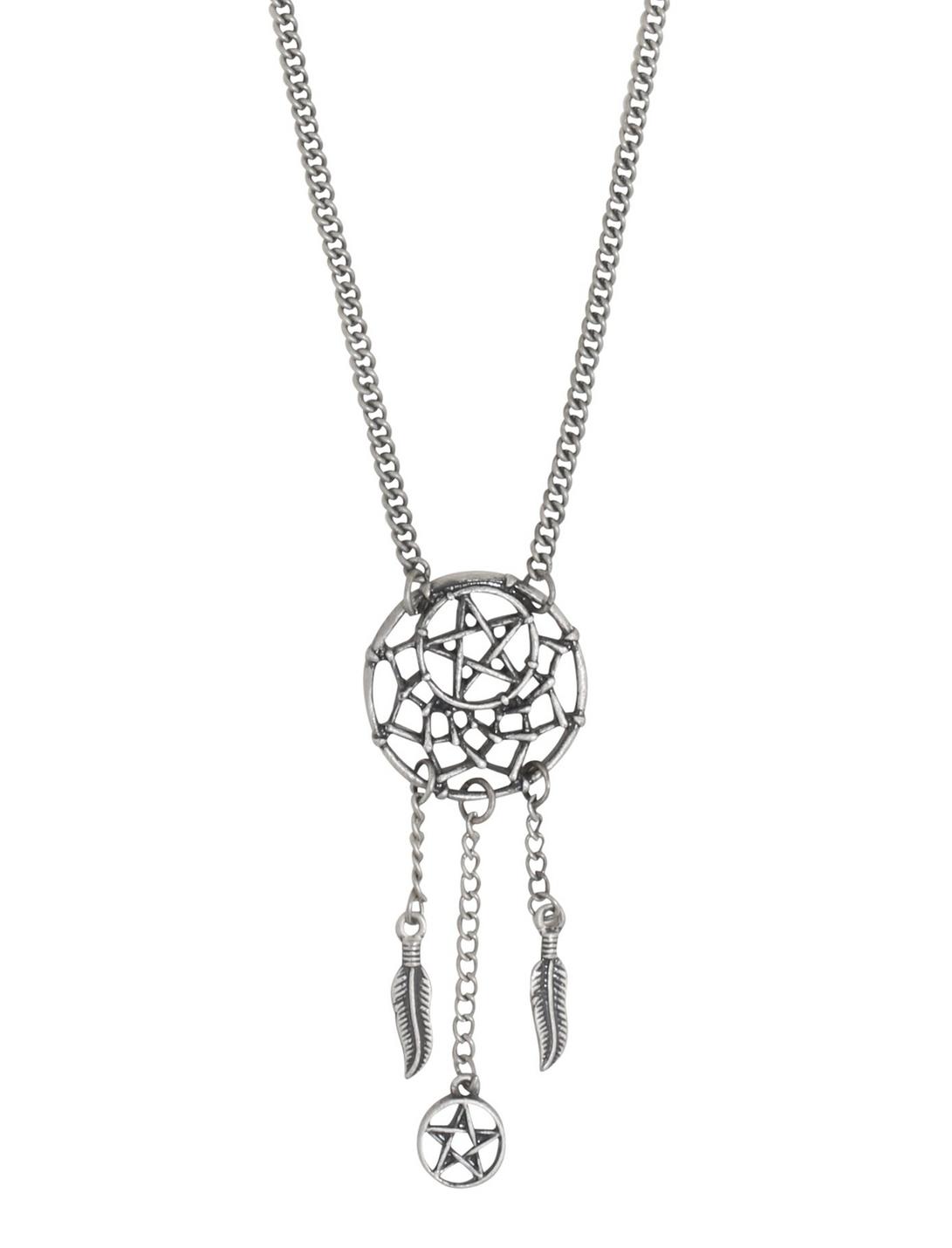 Silver Pentagram Dreamcatcher Necklace, , hi-res