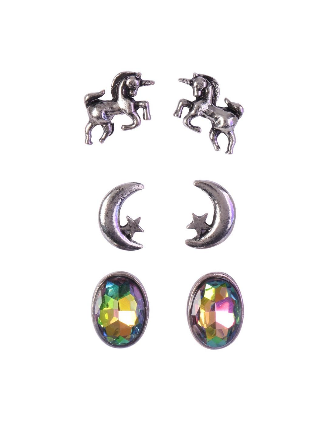 LOVEsick Moon Crystal Unicorn Earrings 3 Pair, , hi-res