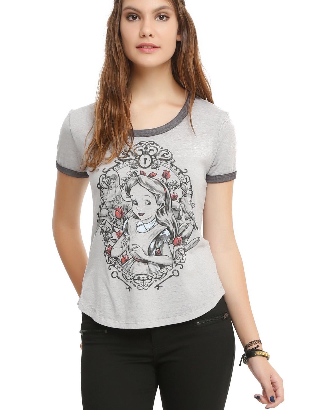 Disney Alice In Wonderland Frame Burnout Girls Ringer T-Shirt, GREY, hi-res