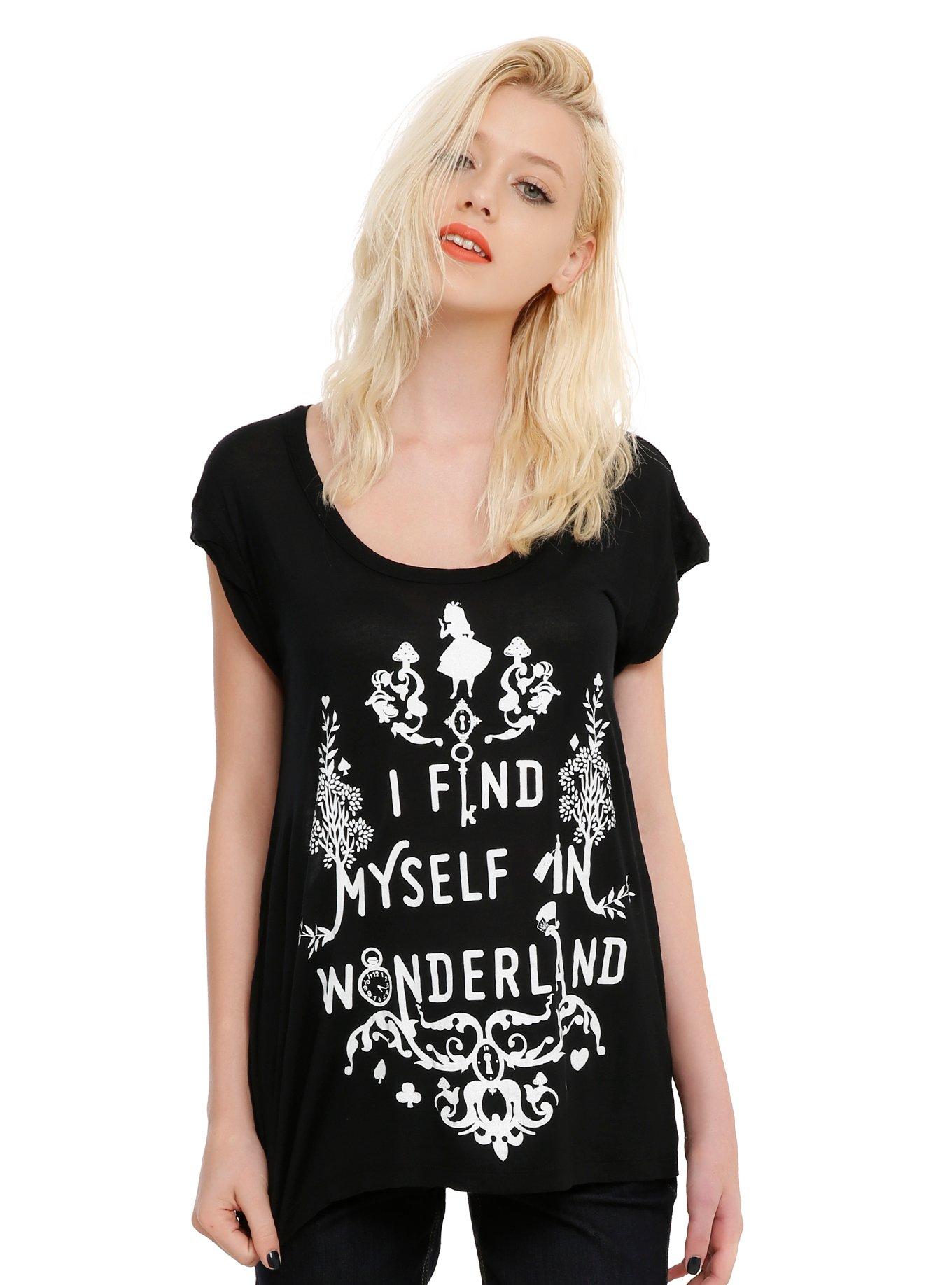 Disney Alice In Wonderland I Find Myself In Wonderland Girls Top, BLACK, hi-res