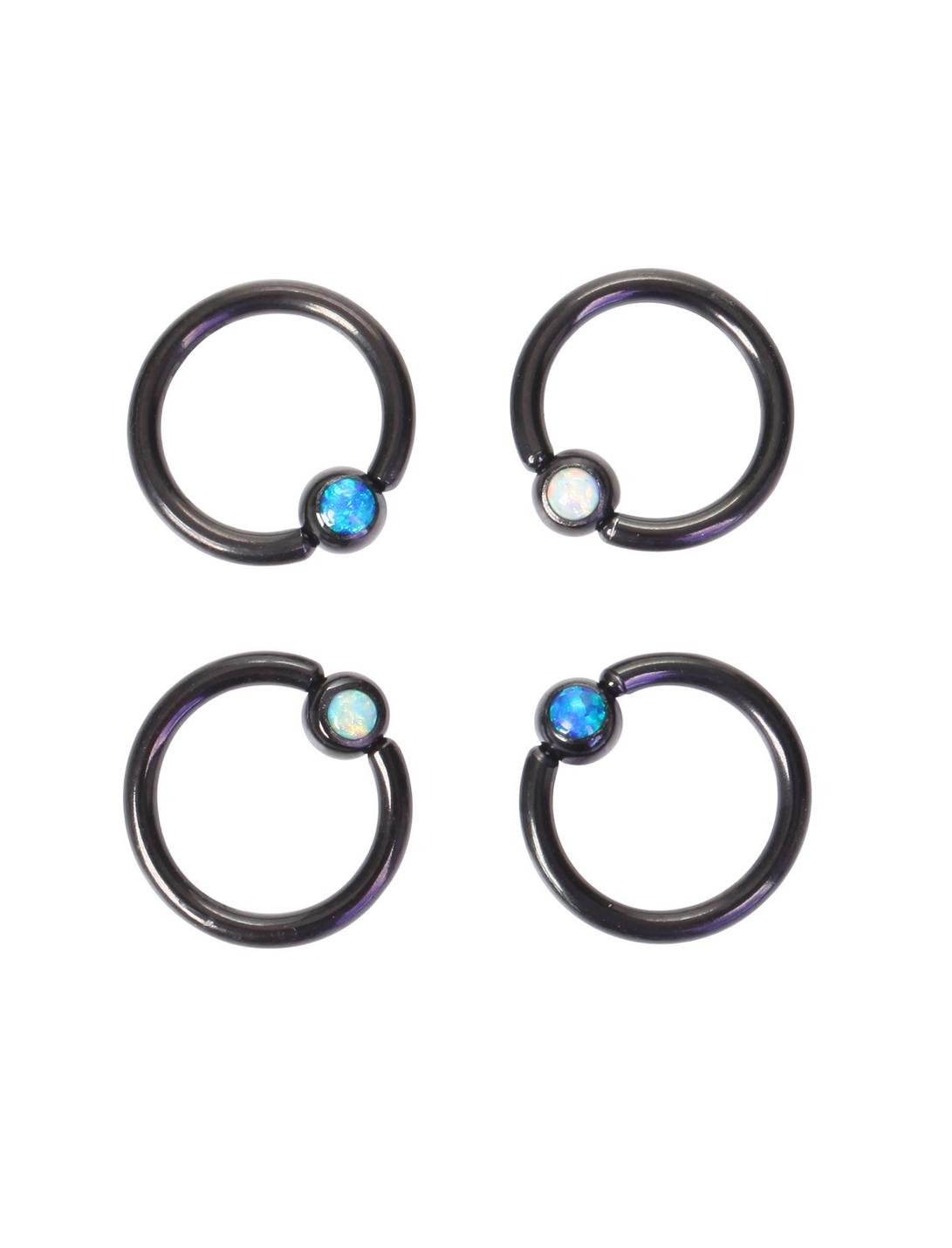 Steel Black White & Blue Opal Captive Hoop 4 Pack, , hi-res