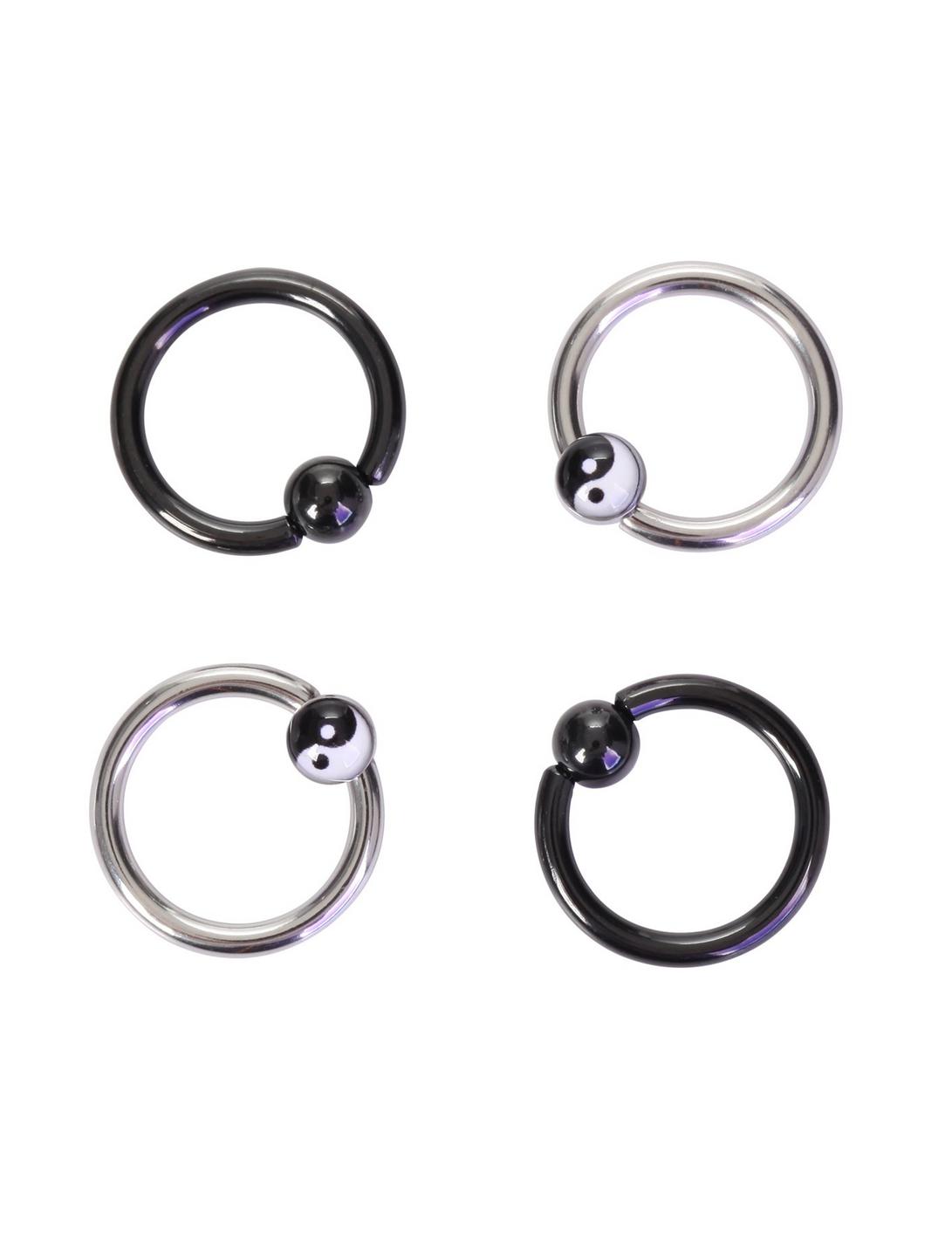 Steel Yin-Yang Black & Silver Captive Hoop 4 Pack, BLACK, hi-res