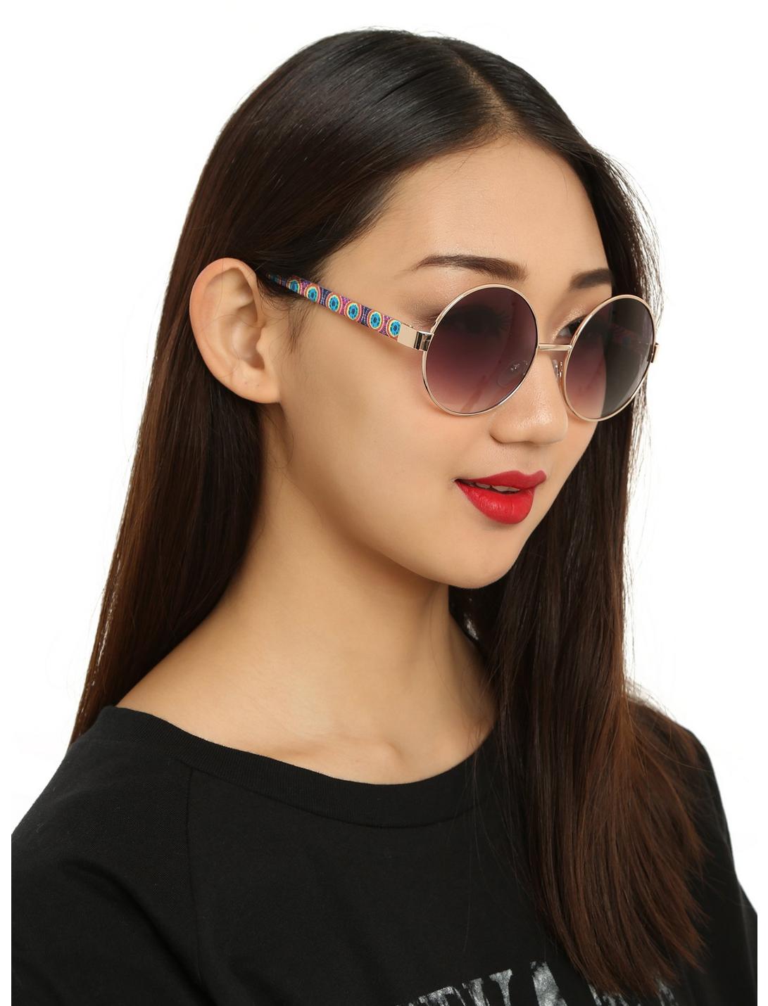 Rainbow Tie Dye Gold Frame Round Sunglasses, , hi-res
