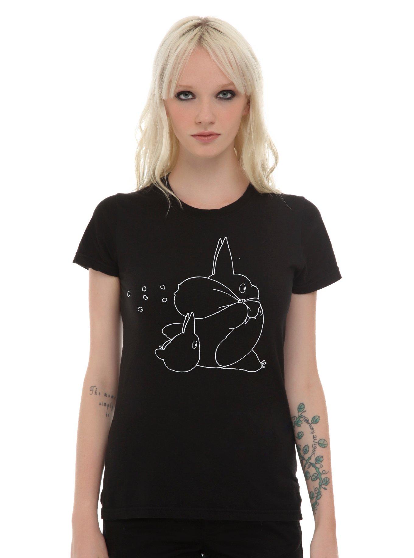 Studio Ghibli My Neighbor Totoro Line Art Girls T-Shirt, BLACK, hi-res