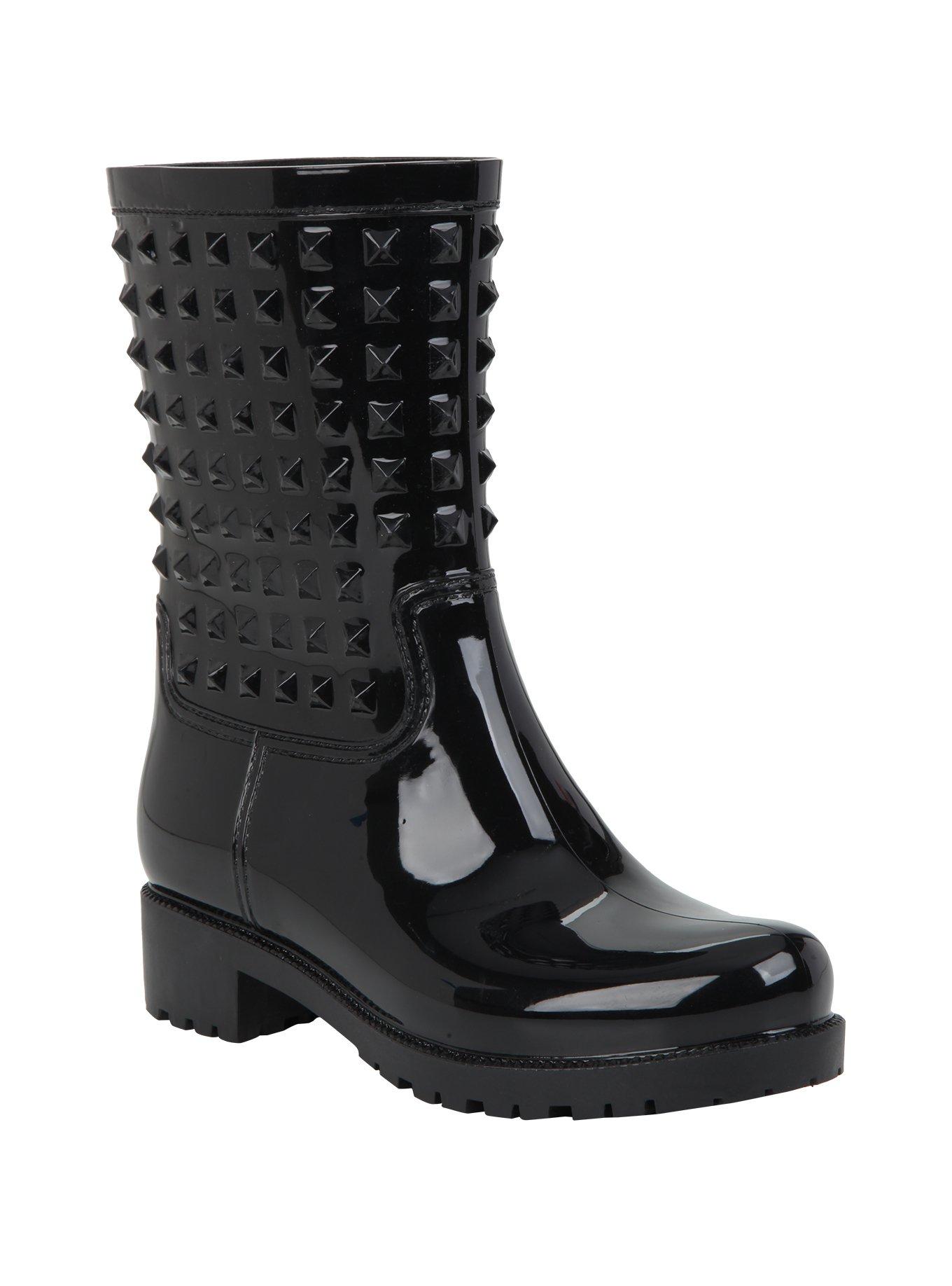 Black Pyramid Studded Jelly Rain Boots, BLACK, hi-res