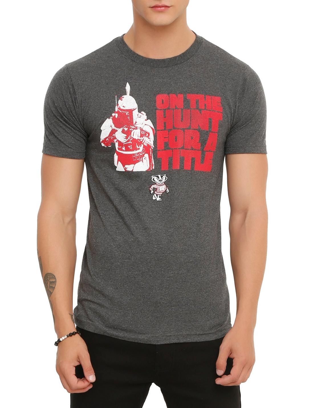 Star Wars NCAA Wisconsin Boba Fett T-Shirt, BLACK, hi-res