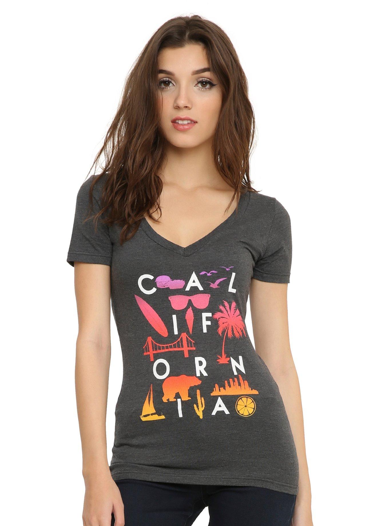 California Icons Girls V-Neck T-Shirt, BLACK, hi-res