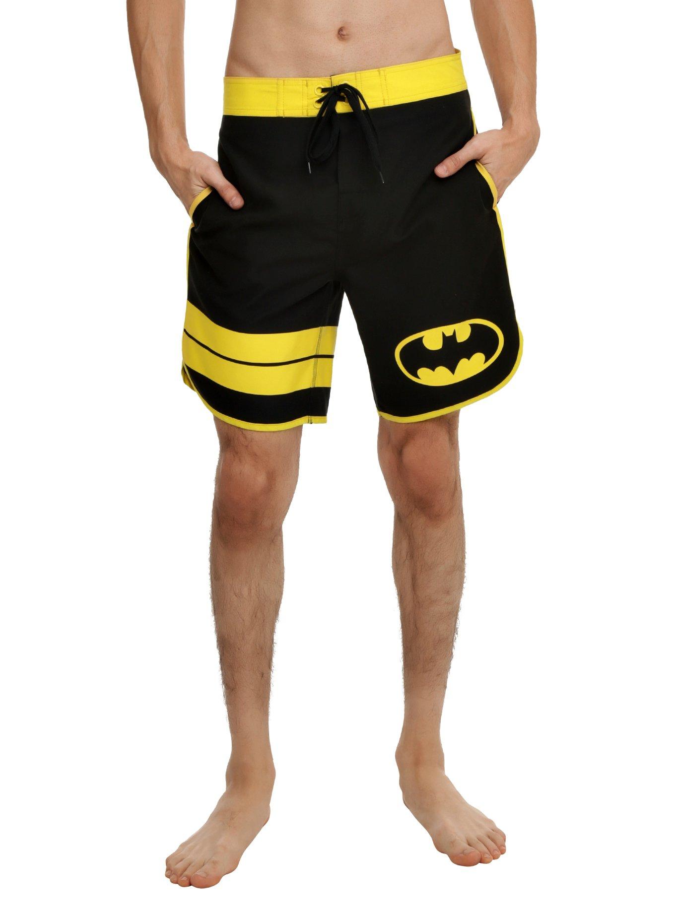 DC Comics Batman Varsity Stripe Swim Trunks, BLACK, hi-res