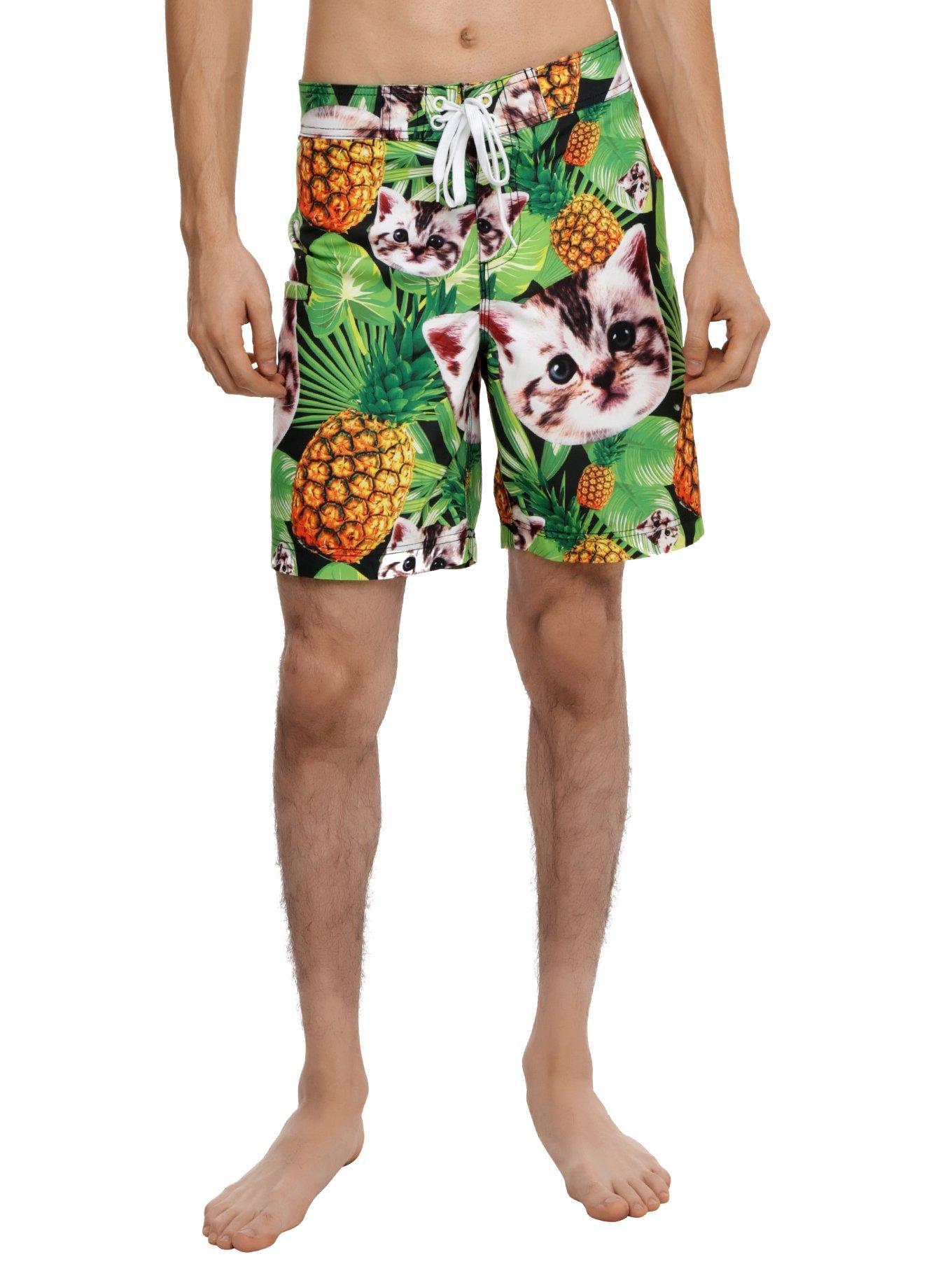 Cats & Pineapples Swim Trunks, MULTI, hi-res
