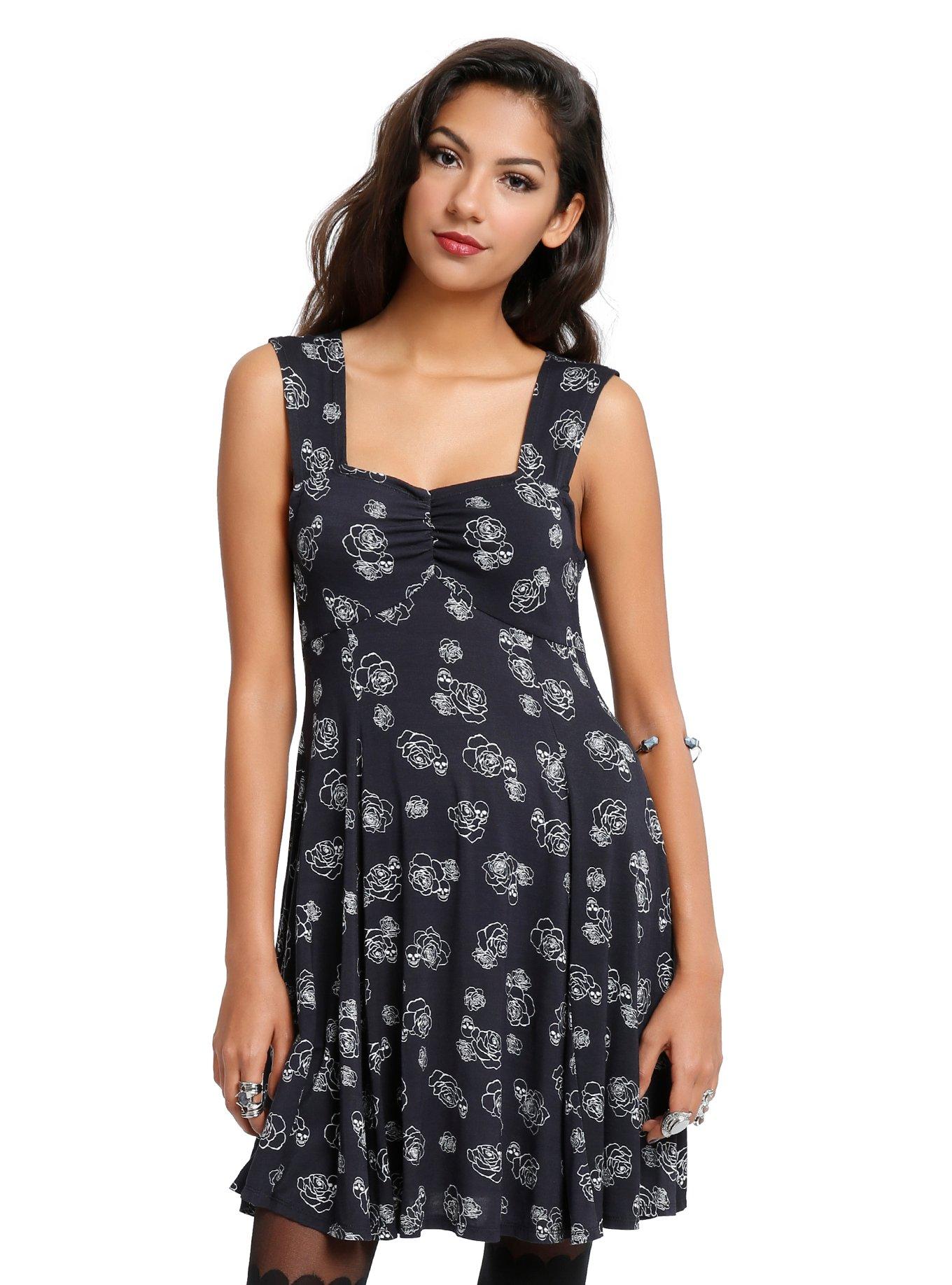 Black & White Floral Dress, BLACK, hi-res