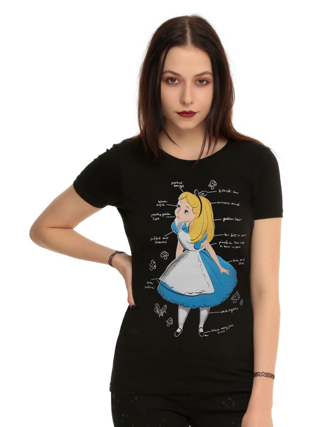 Disney Alice In Wonderland Alice Line Art Girls T-Shirt, GREY, hi-res