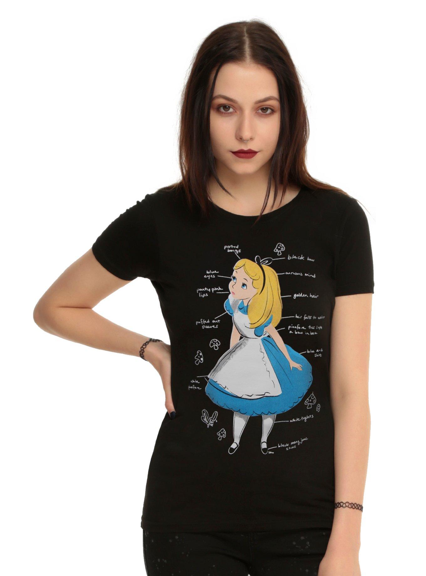 Disney Alice In Wonderland Alice Line Art Girls T-Shirt, GREY, hi-res