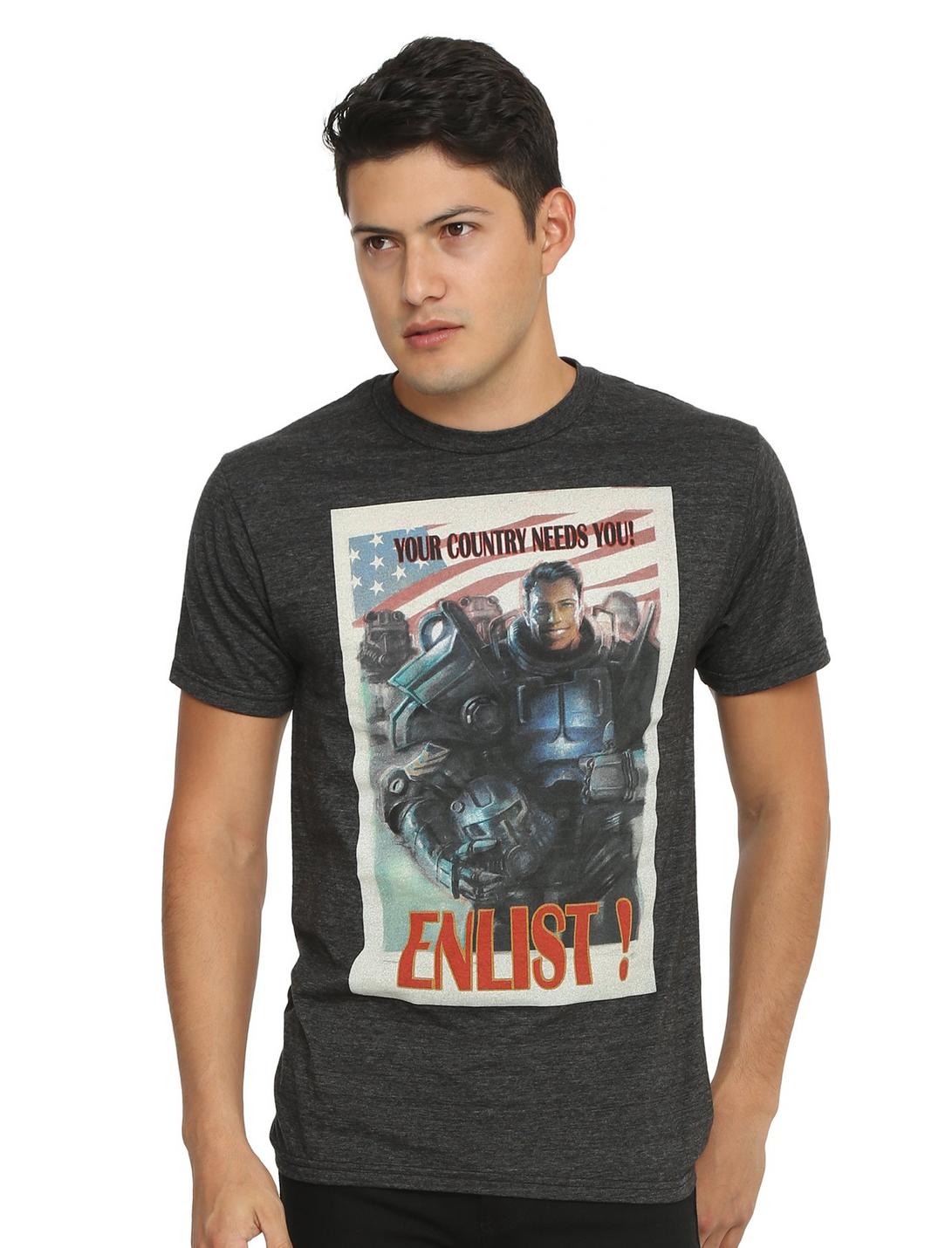 Fallout 4 Brotherhood Of Steel Enlist Poster T-Shirt, BLACK, hi-res