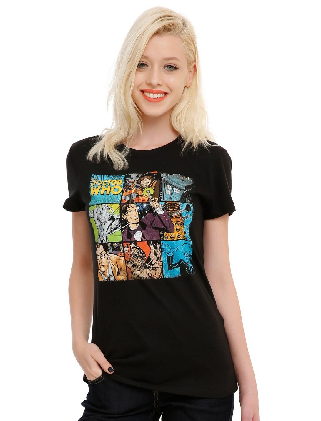 Doctor Who Her Universe Comic Characters Girls T-Shirt, BLACK, hi-res