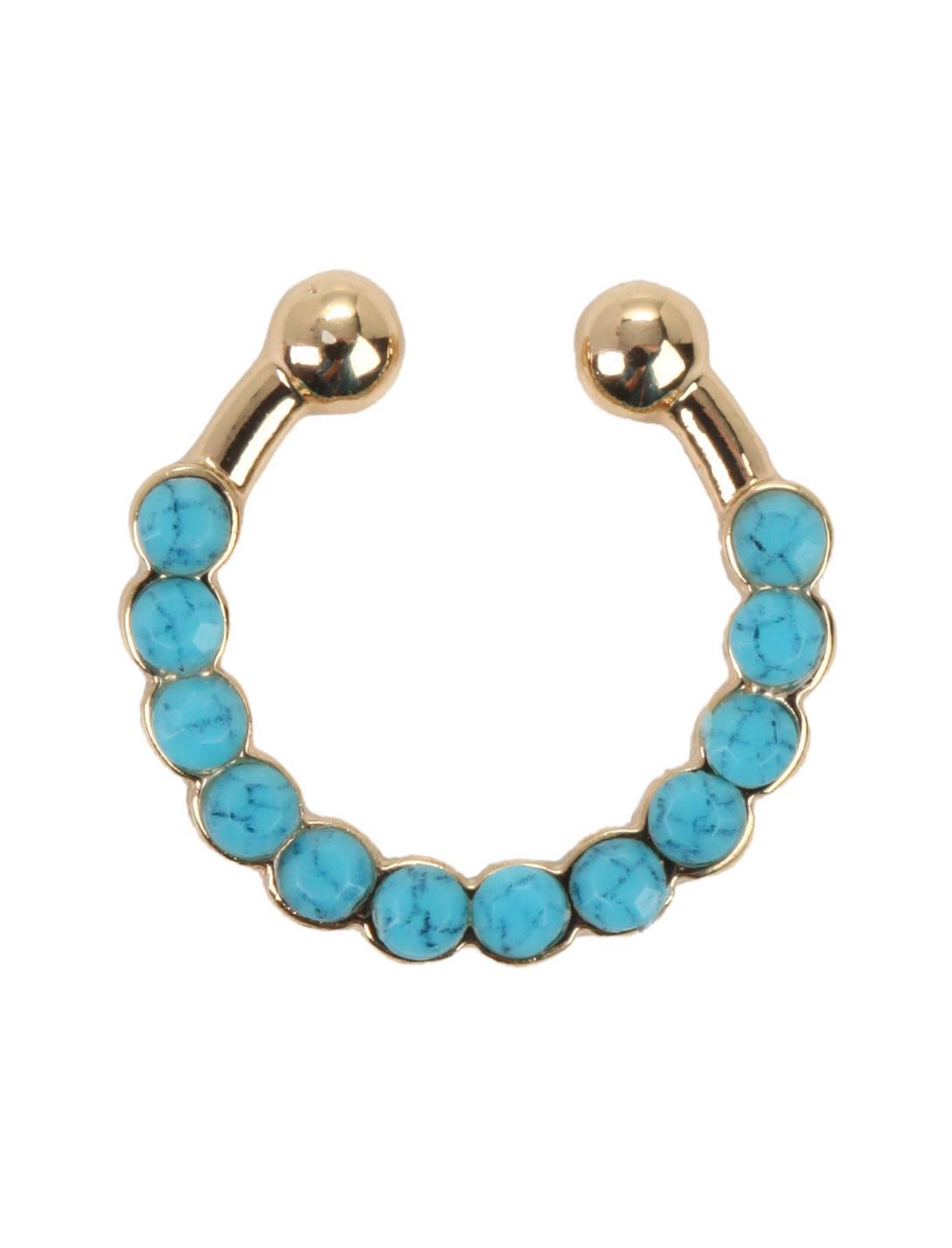 Faux Gold Turquoise Stone Septum Ring, , hi-res