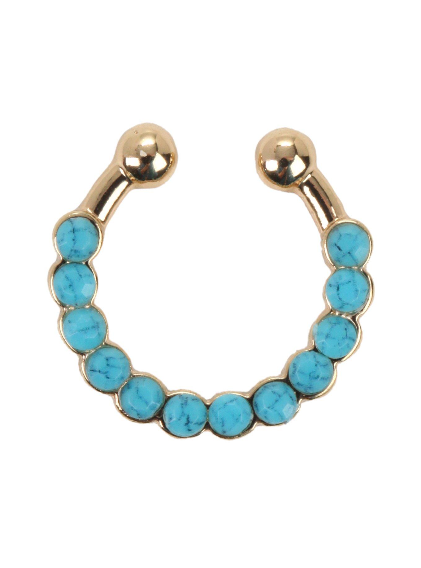 Faux Gold Turquoise Stone Septum Ring, , hi-res