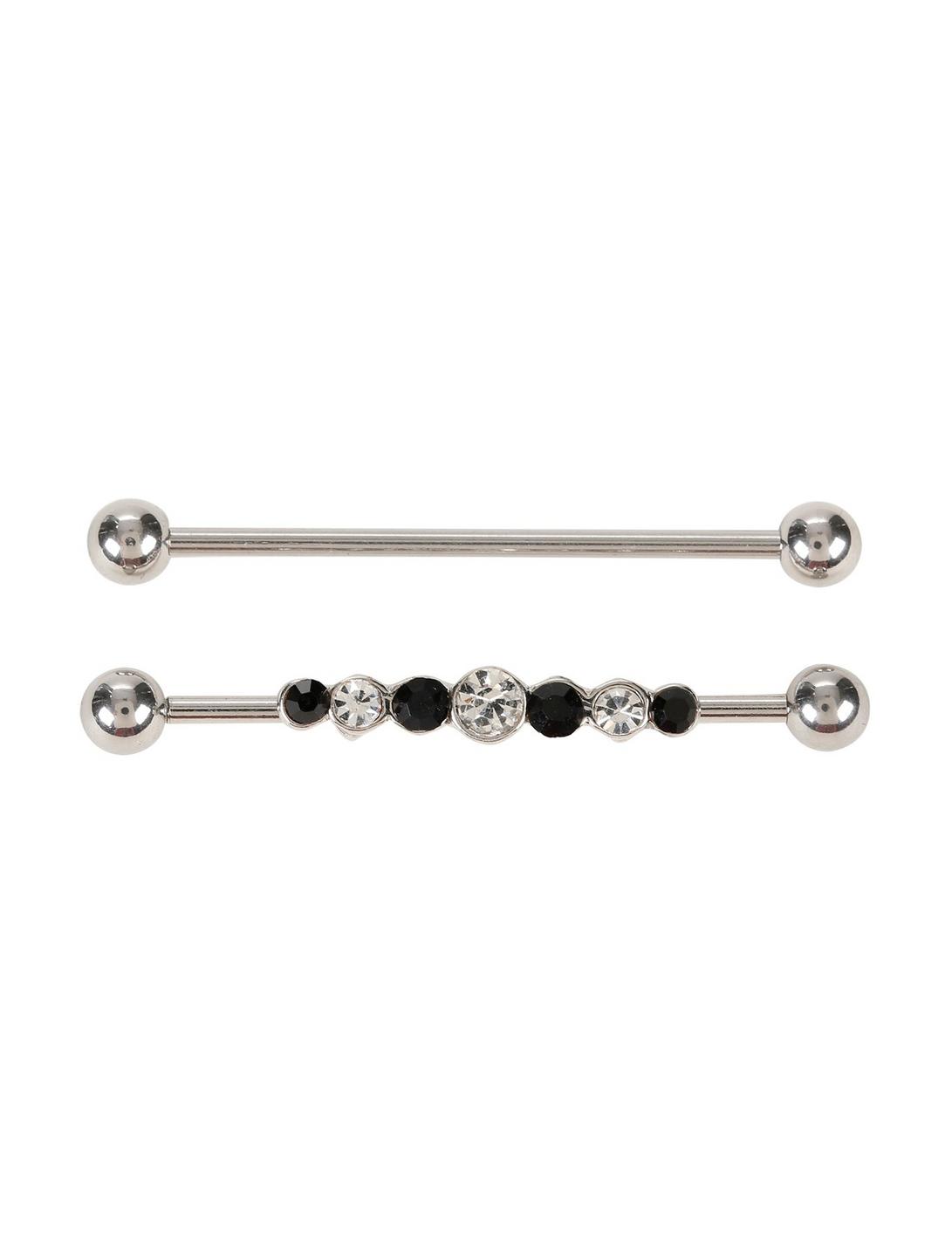 14G Steel Black & Clear Lined CZ Industrial Barbell 2 Pack, , hi-res