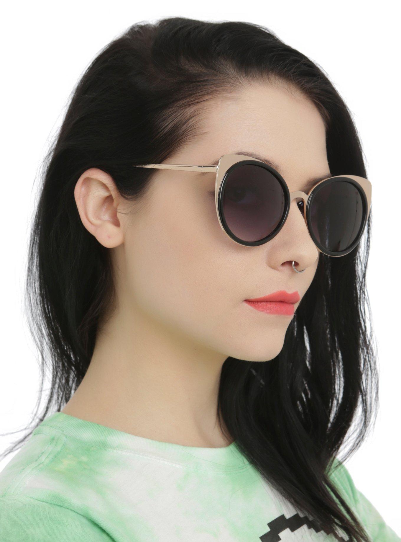 Black & Rose Gold Cat Eye Sunglasses, , hi-res