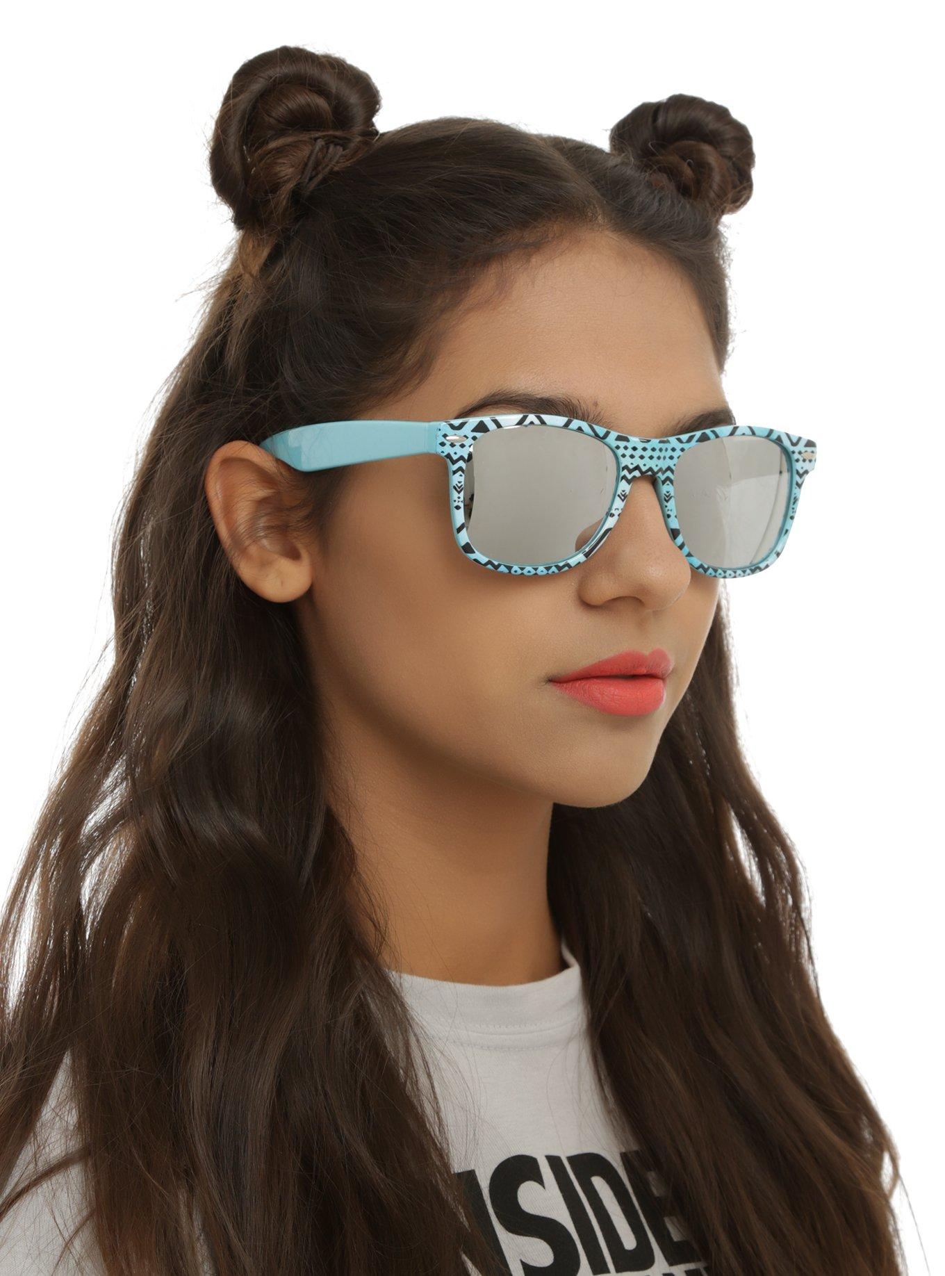 Turquoise Geometric Retro Sunglasses, , hi-res