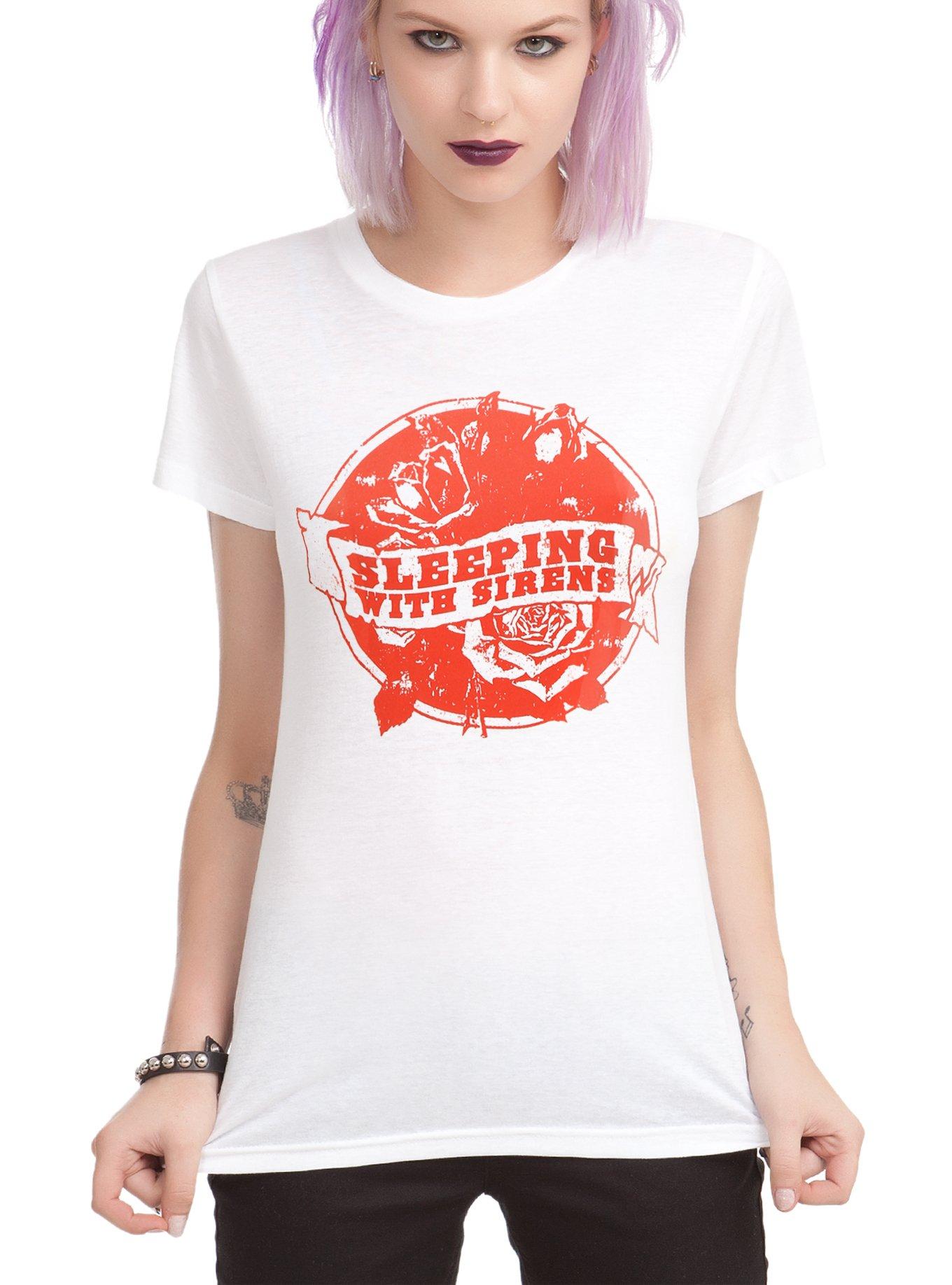 Sleeping With Sirens Rose Logo Girls T-Shirt, WHITE, hi-res
