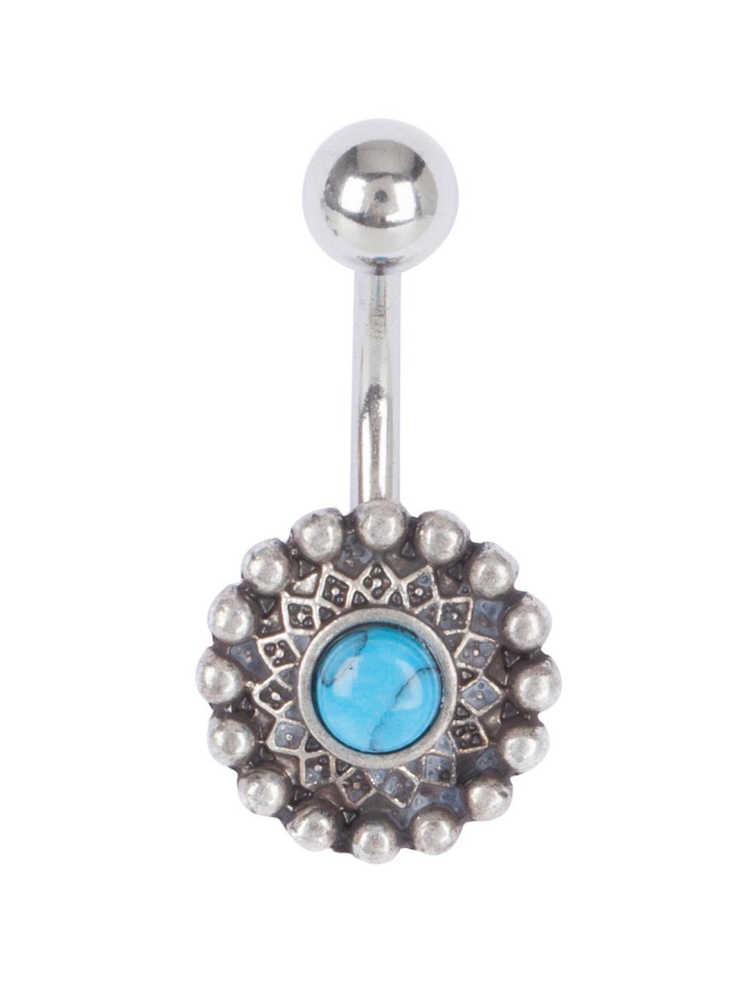 14G Steel Silver Turquoise Filigree Navel Barbell, , hi-res