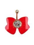 14G Steel Gold Red Bow CZ Navel Barbell, , hi-res