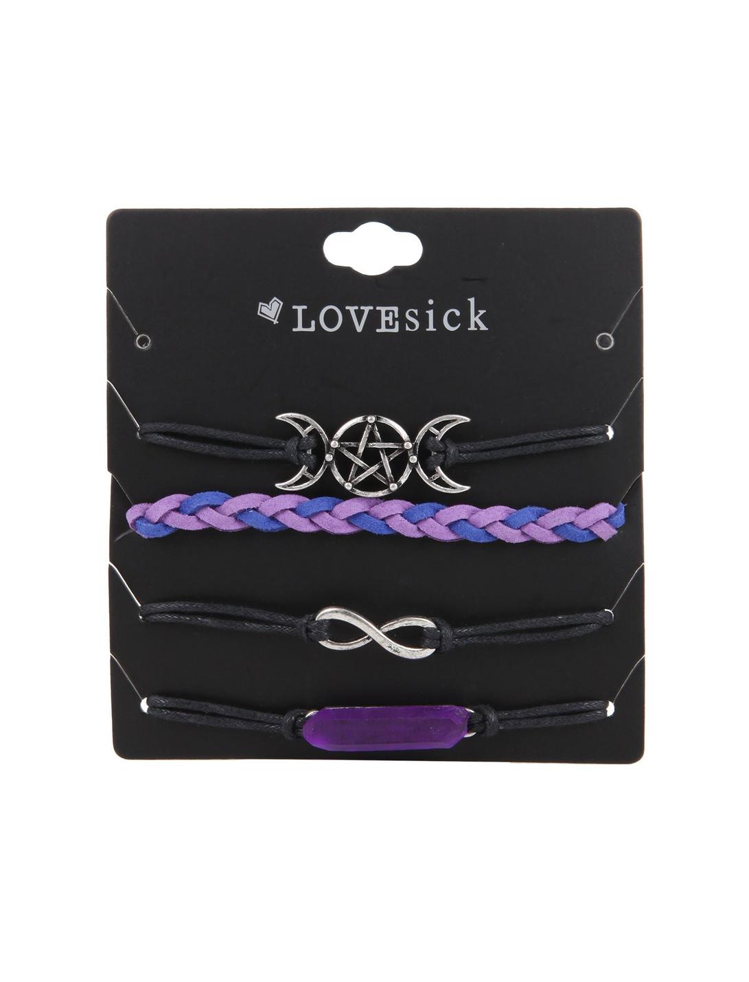 Purple Crystal Braid Goddess Symbol Bracelet Set, , hi-res