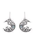 Lovesick Burnished Silver Filigree Moon and Blue Opal Earrings, , hi-res