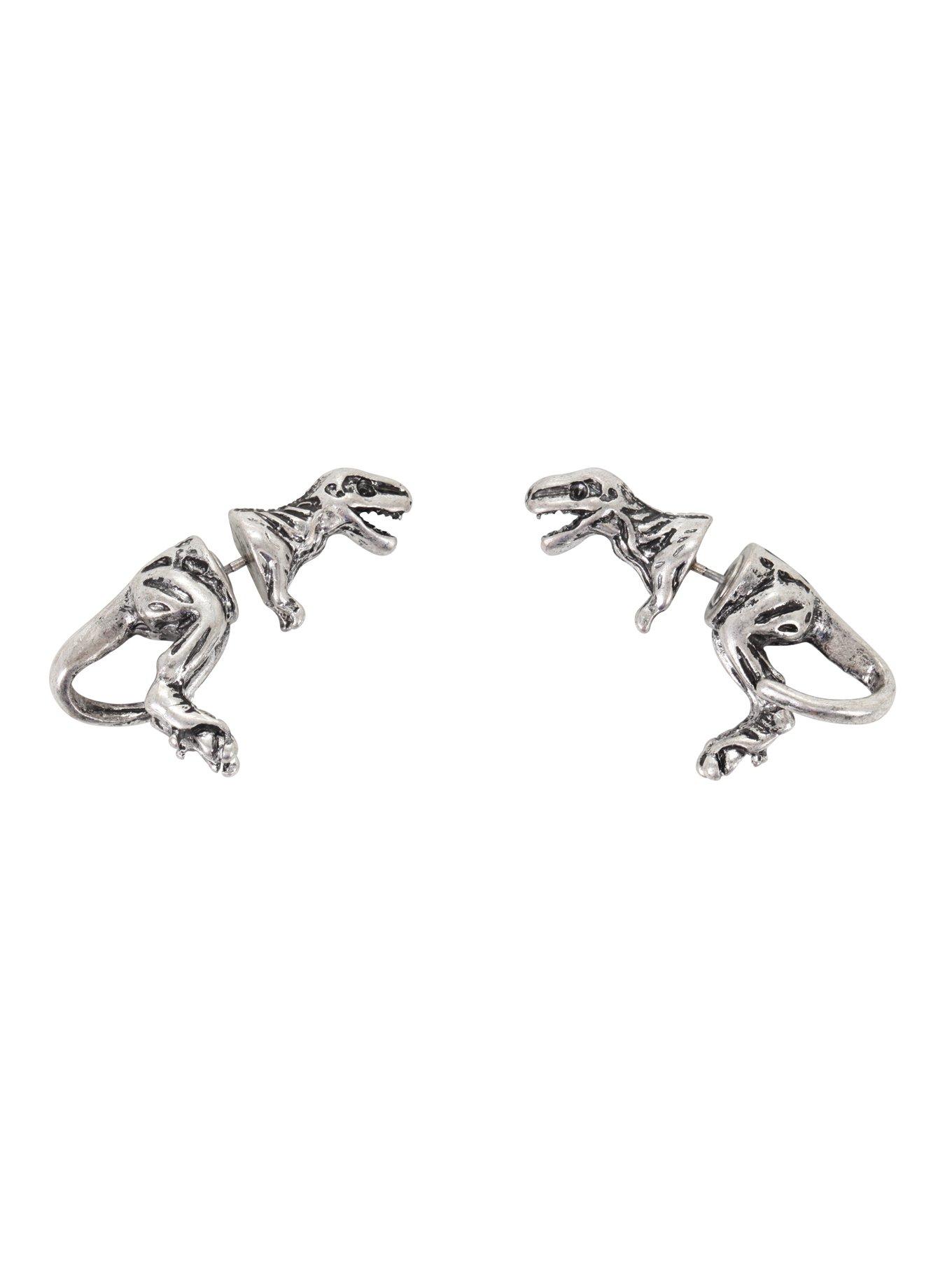 Lovesick Silver T-Rex Tunnel Earrings, , hi-res