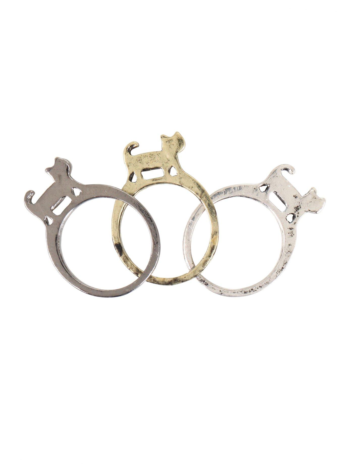 Walking Kitty Mix Metal Ring Set Hot Topic