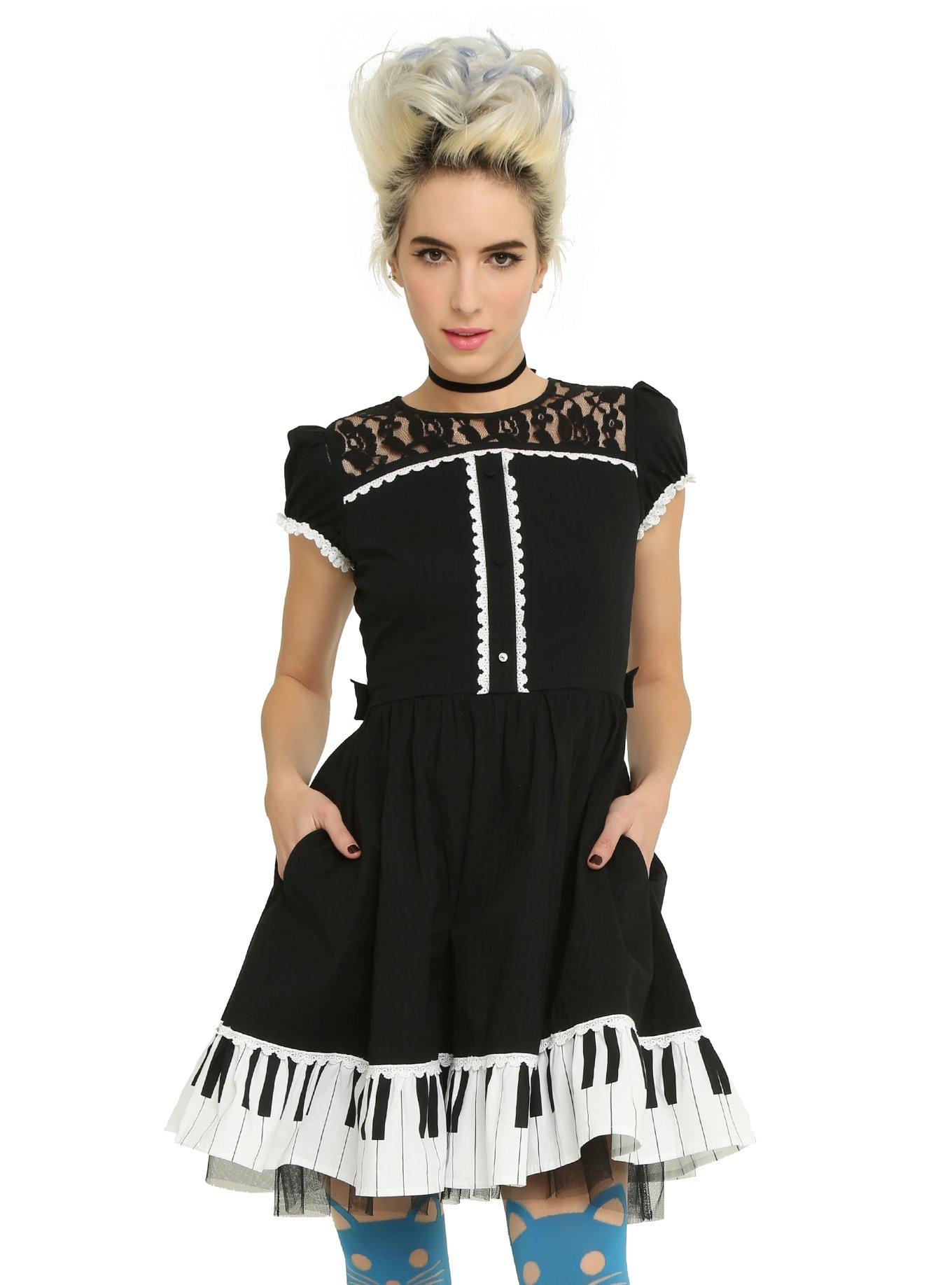 Piano Key Ruffle Dress, BLACK, hi-res