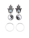 LOVEsick Yin-Yang Hoop & Hamsa Earrings 3 Pair, , hi-res