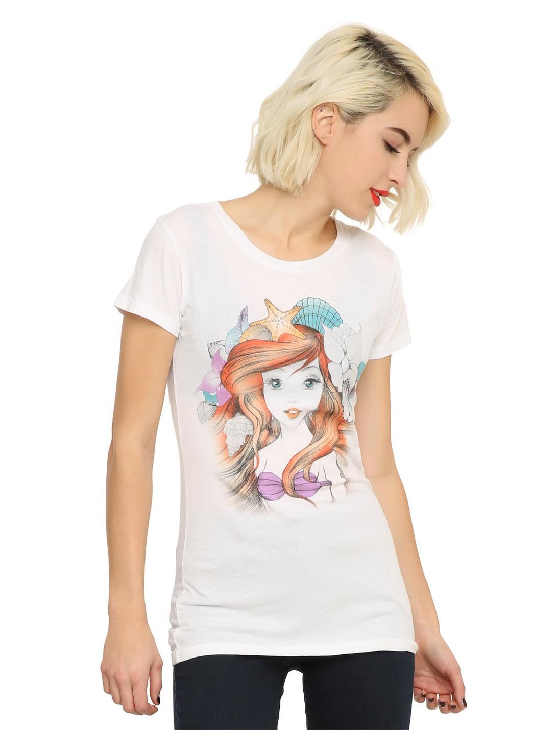 Disney The Little Mermaid Ariel Watercolor Girls T-Shirt, WHITE, hi-res