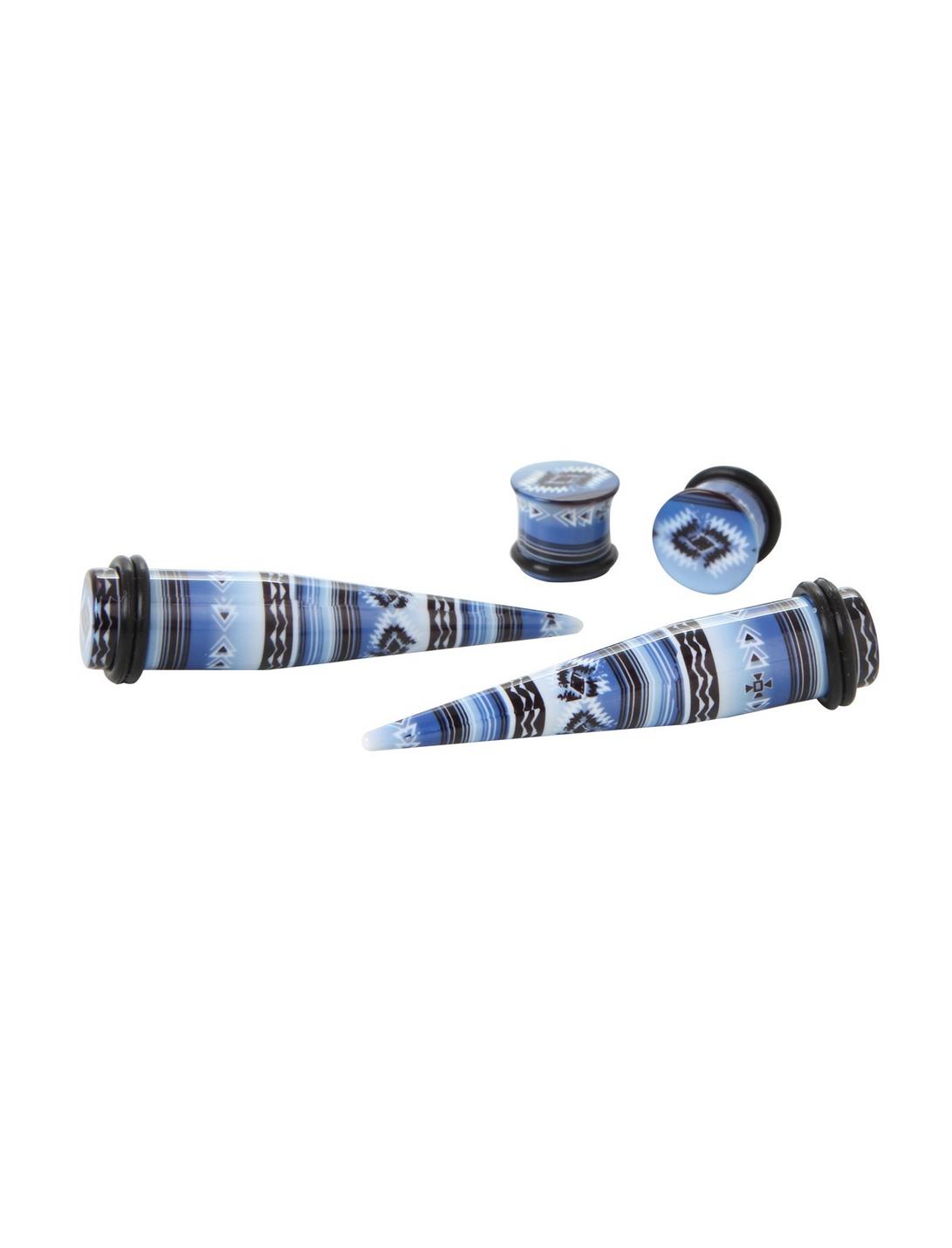 Acrylic Blue Black White Aztec Plug and Taper 4 Pack, , hi-res