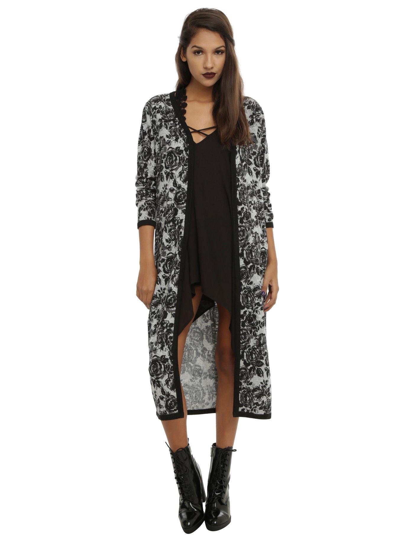 Grey & Black Floral Duster | Hot Topic