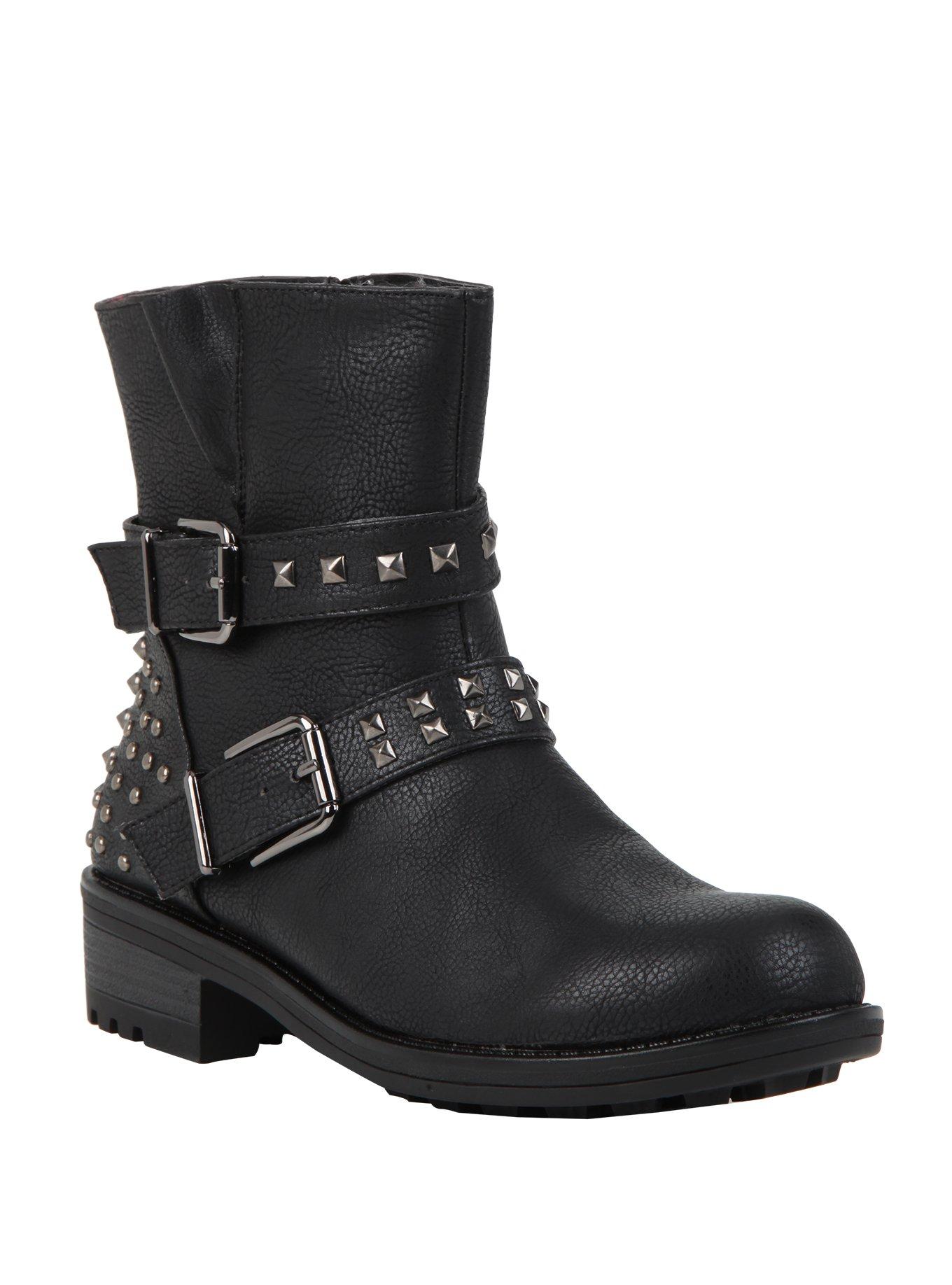 Black Buckle Stud Ankle Boots | Hot Topic
