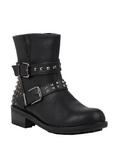 Black Buckle Stud Ankle Boots, BLACK, hi-res