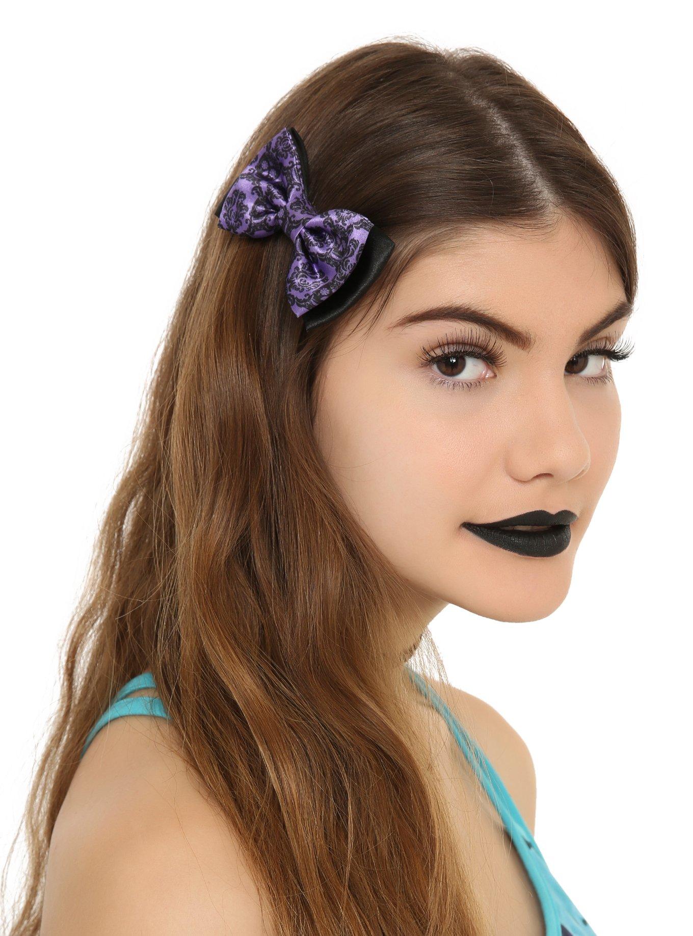 Purple Skull & Filigree Hair Bow, , hi-res