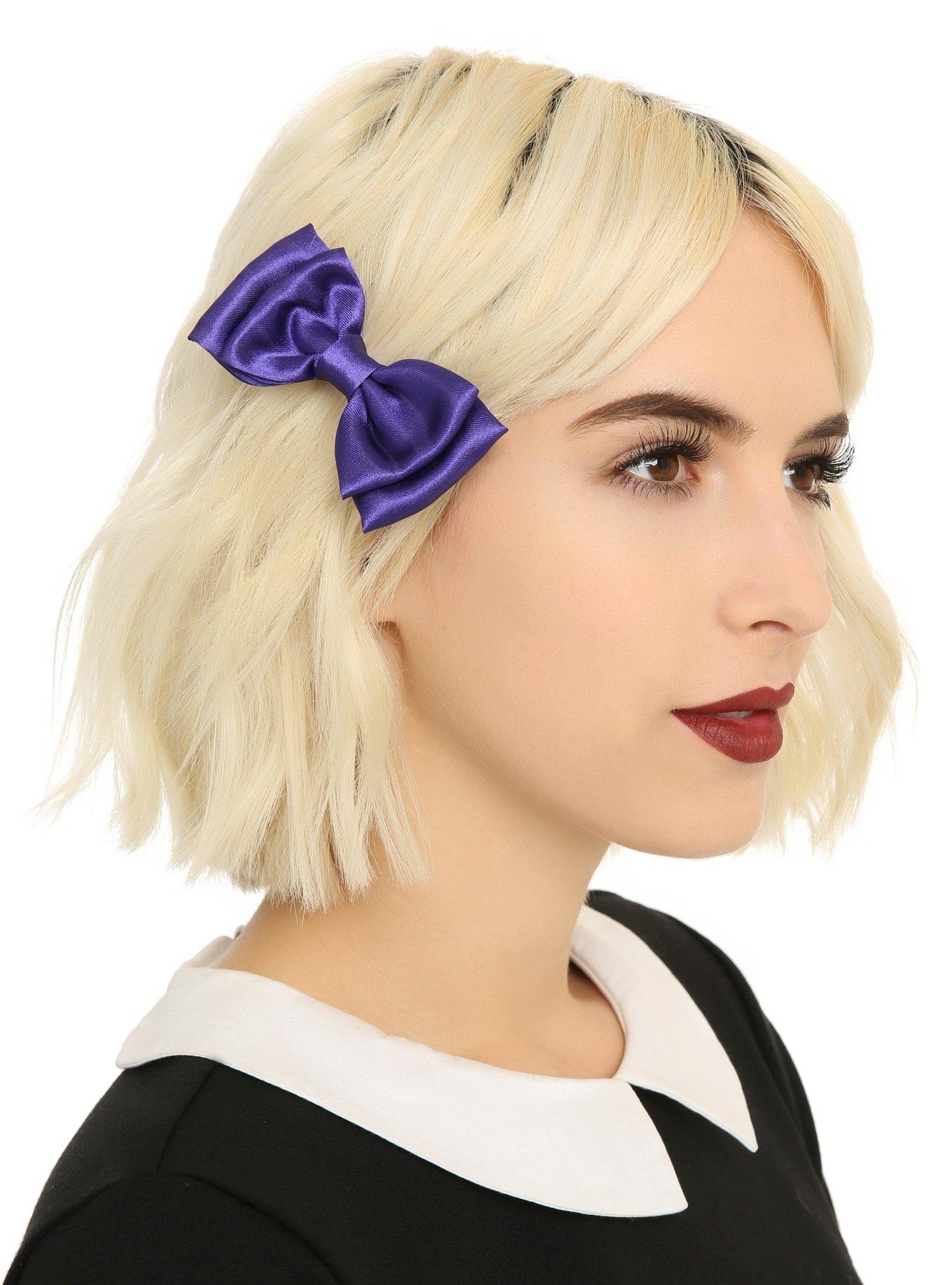 Purple Satin Hair Bow, , hi-res