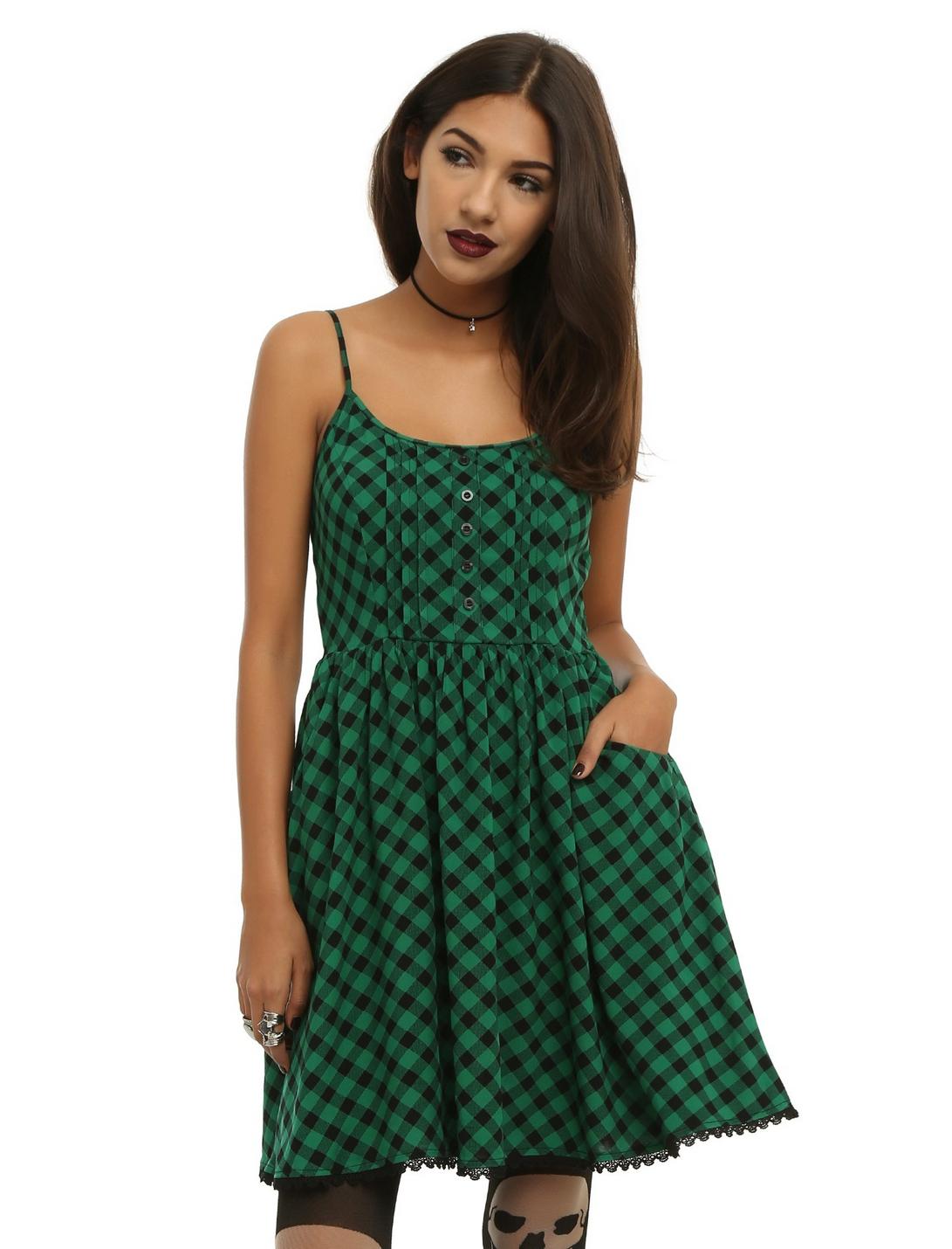 Green & Black Plaid Dress, GREEN, hi-res