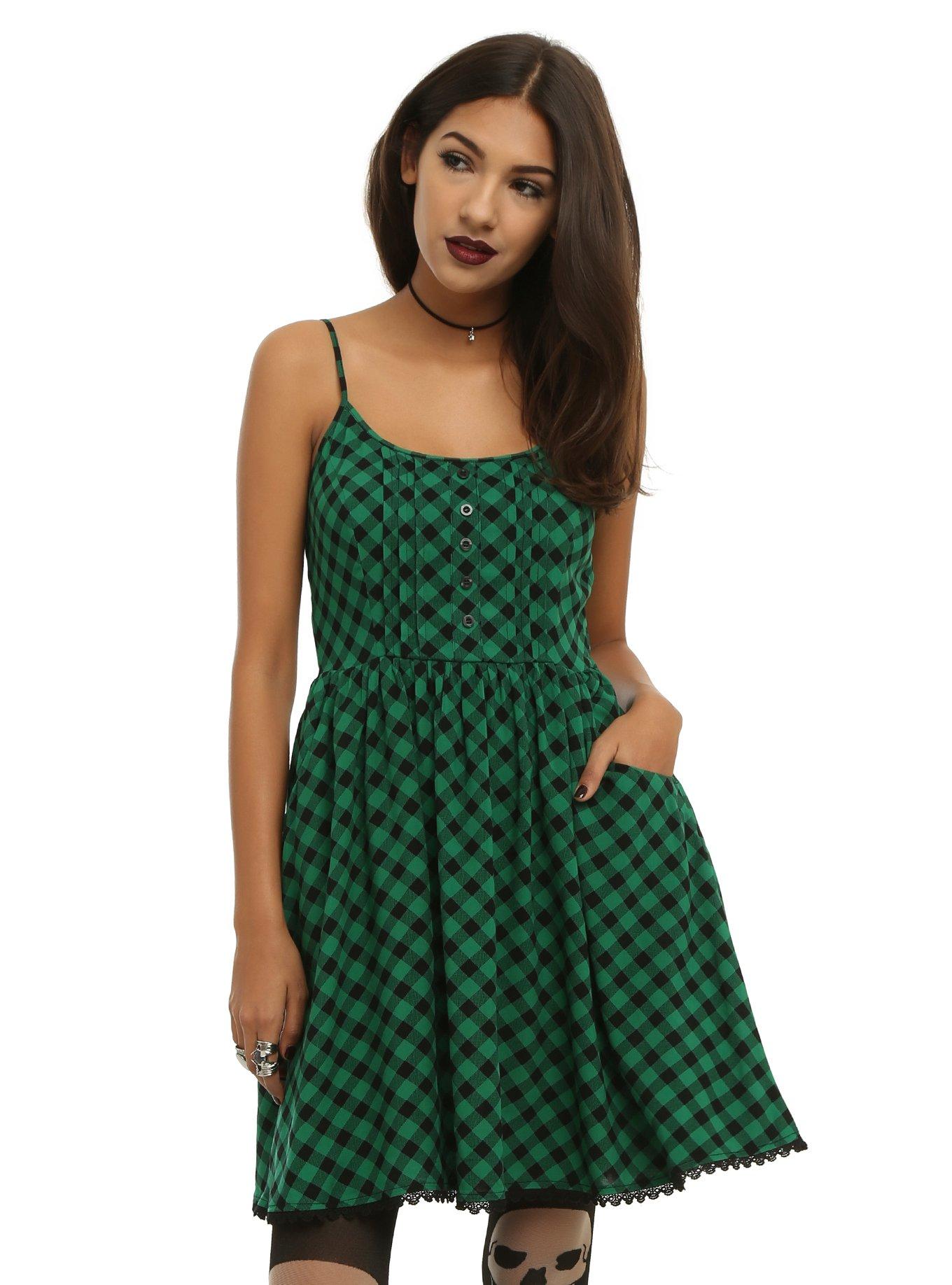 Green & Black Plaid Dress